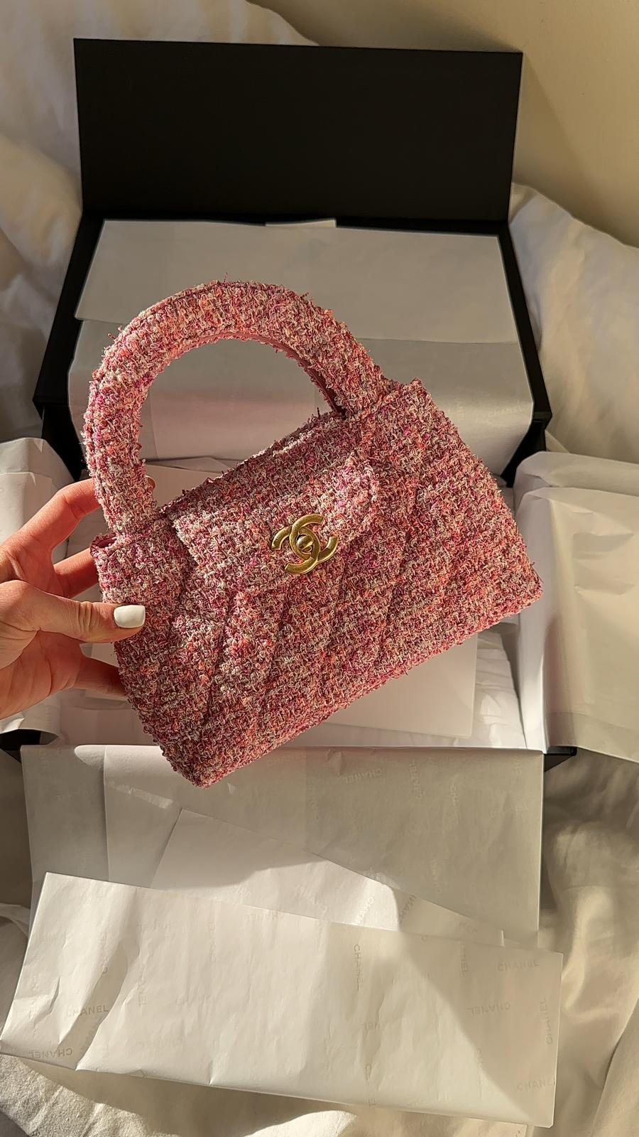 Chanel Kelly Shopping Bag Cotton Tweed Pink & Ecru (Mini)