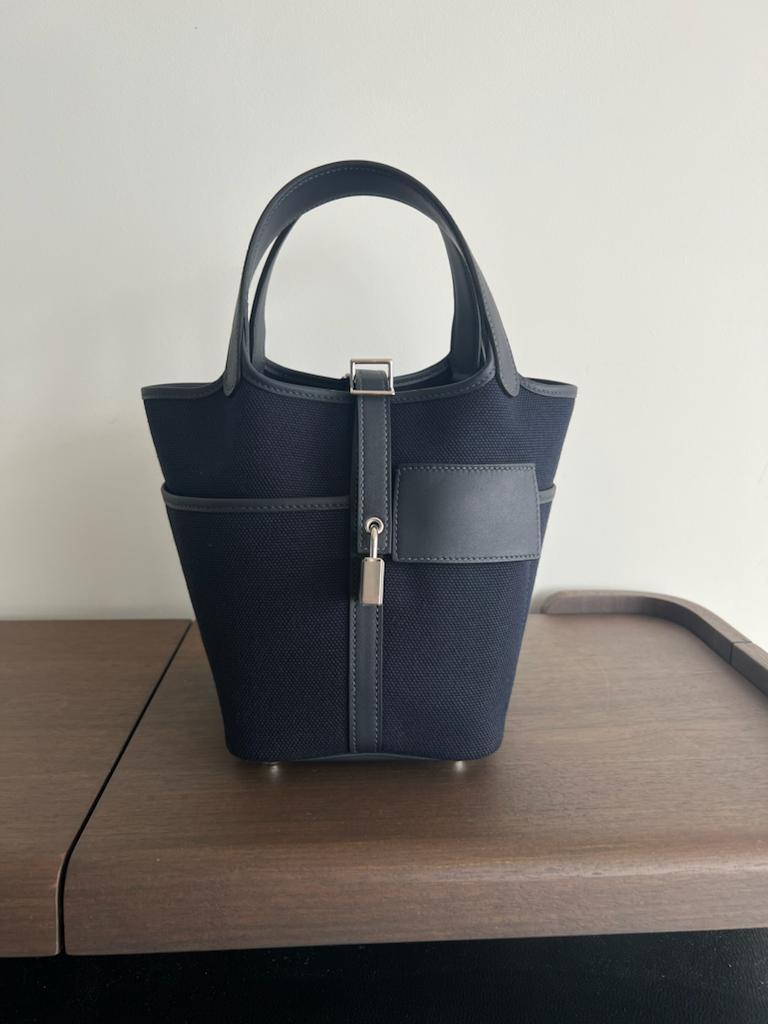 Hermès Picotin Cargo 18cm Blue Marine Canvas PHW