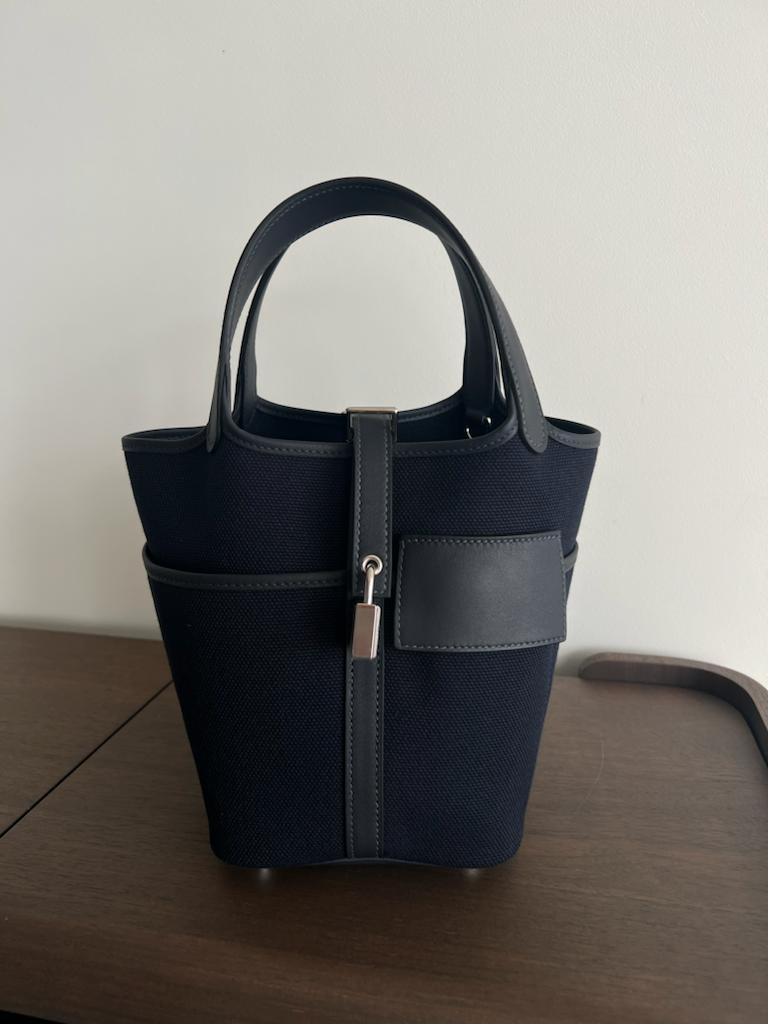 Hermès Picotin Cargo 18cm Blue Marine Canvas PHW