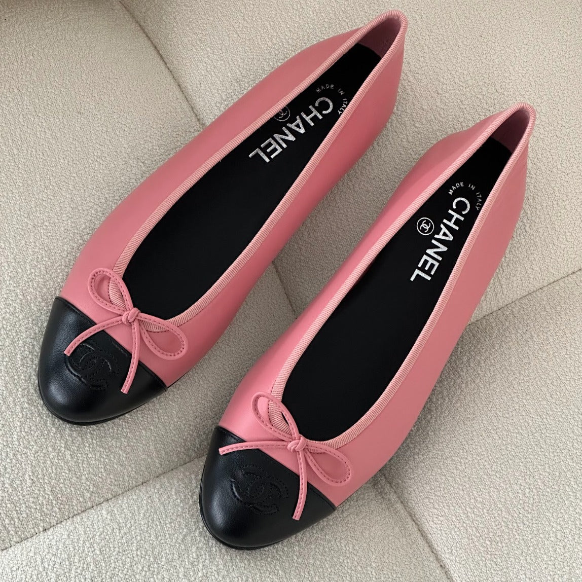 Chanel Lambskin Ballet Flats (Pink/Black)