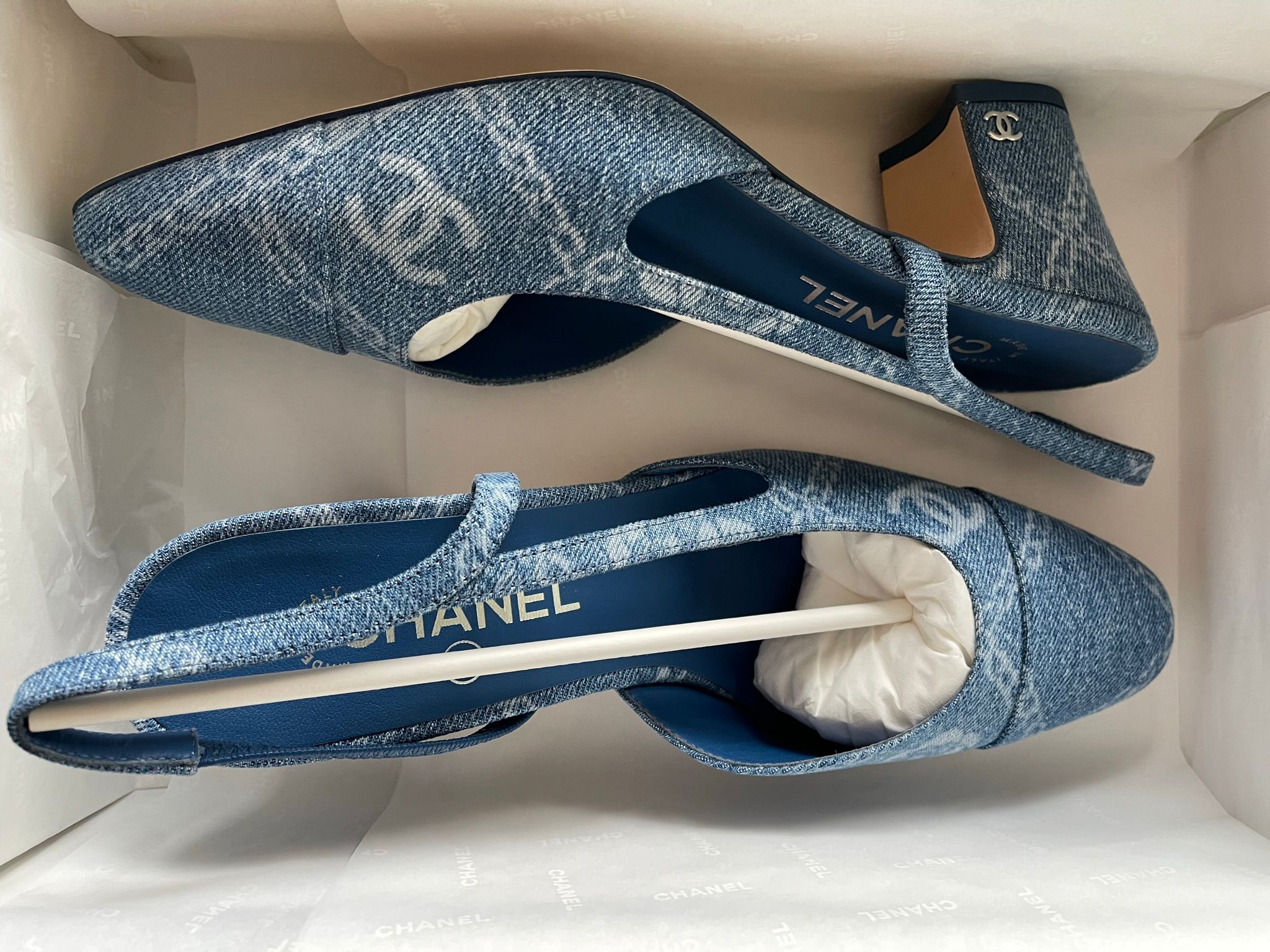 Chanel Logo Denim Slingback