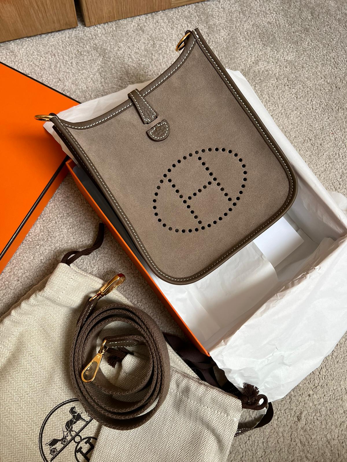 Hermès Mini Evelyne 16 Gris Caillou Doblis and Etoupe GHW