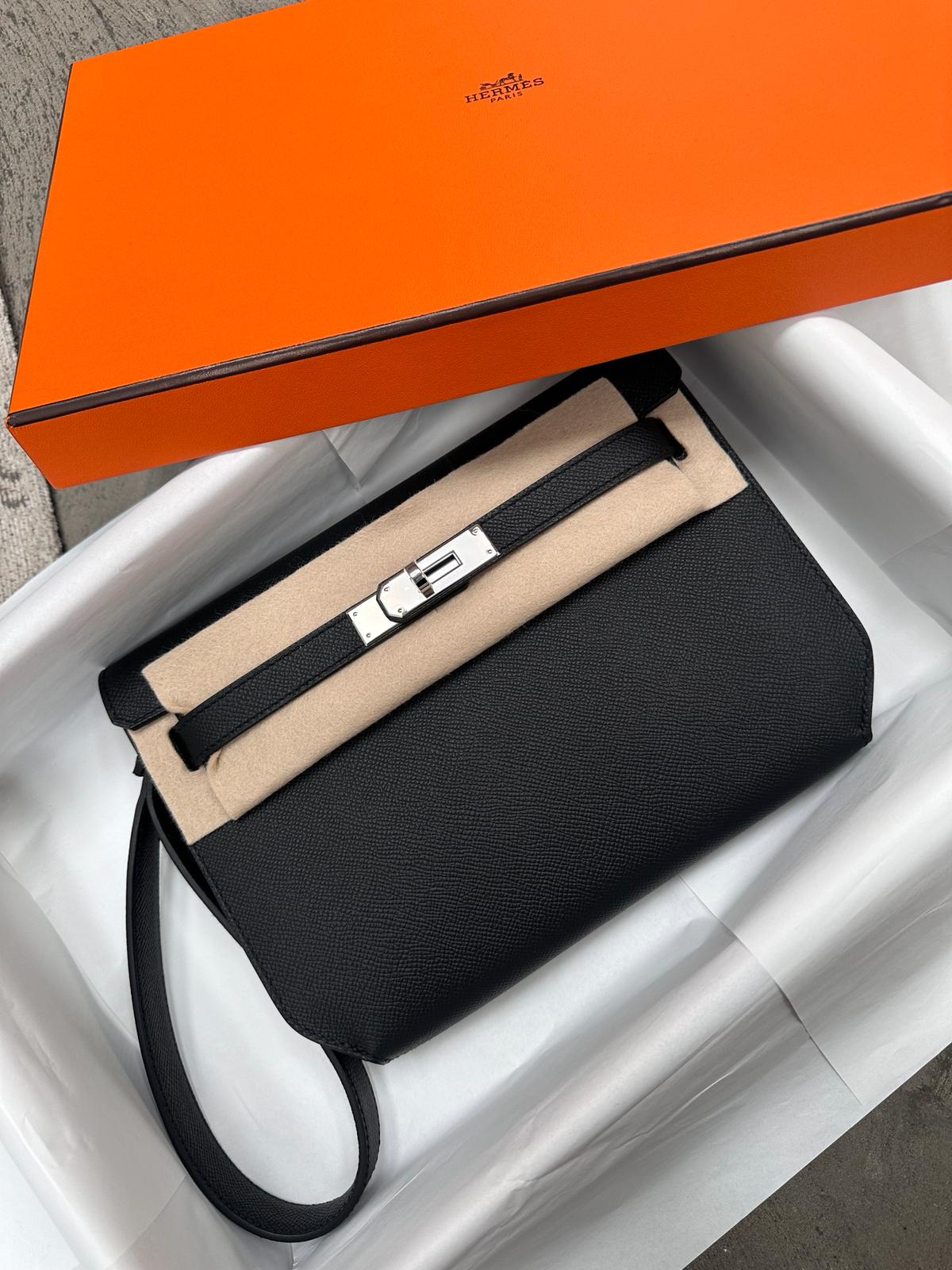 Hermès Kelly Depeches 25 Noir Palladium Hardware