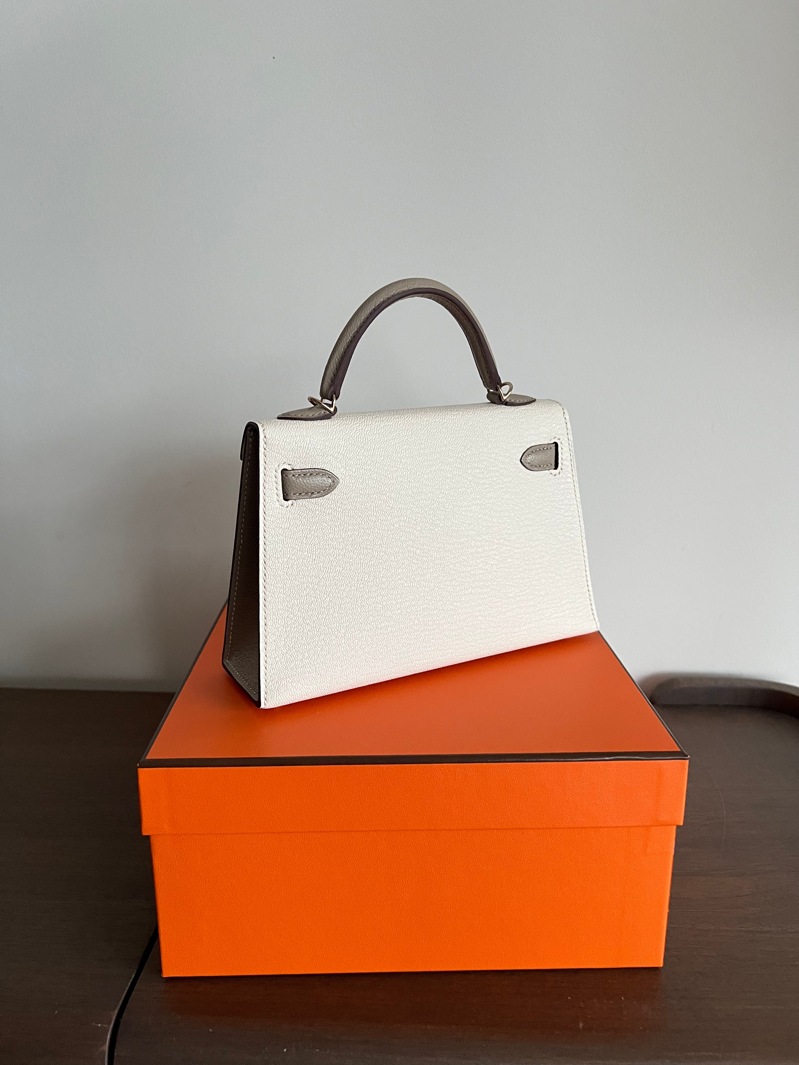 Hermès Mini Kelly 20 HSS Nata & Gris Tourterelle Chevre Mysore Permabrass