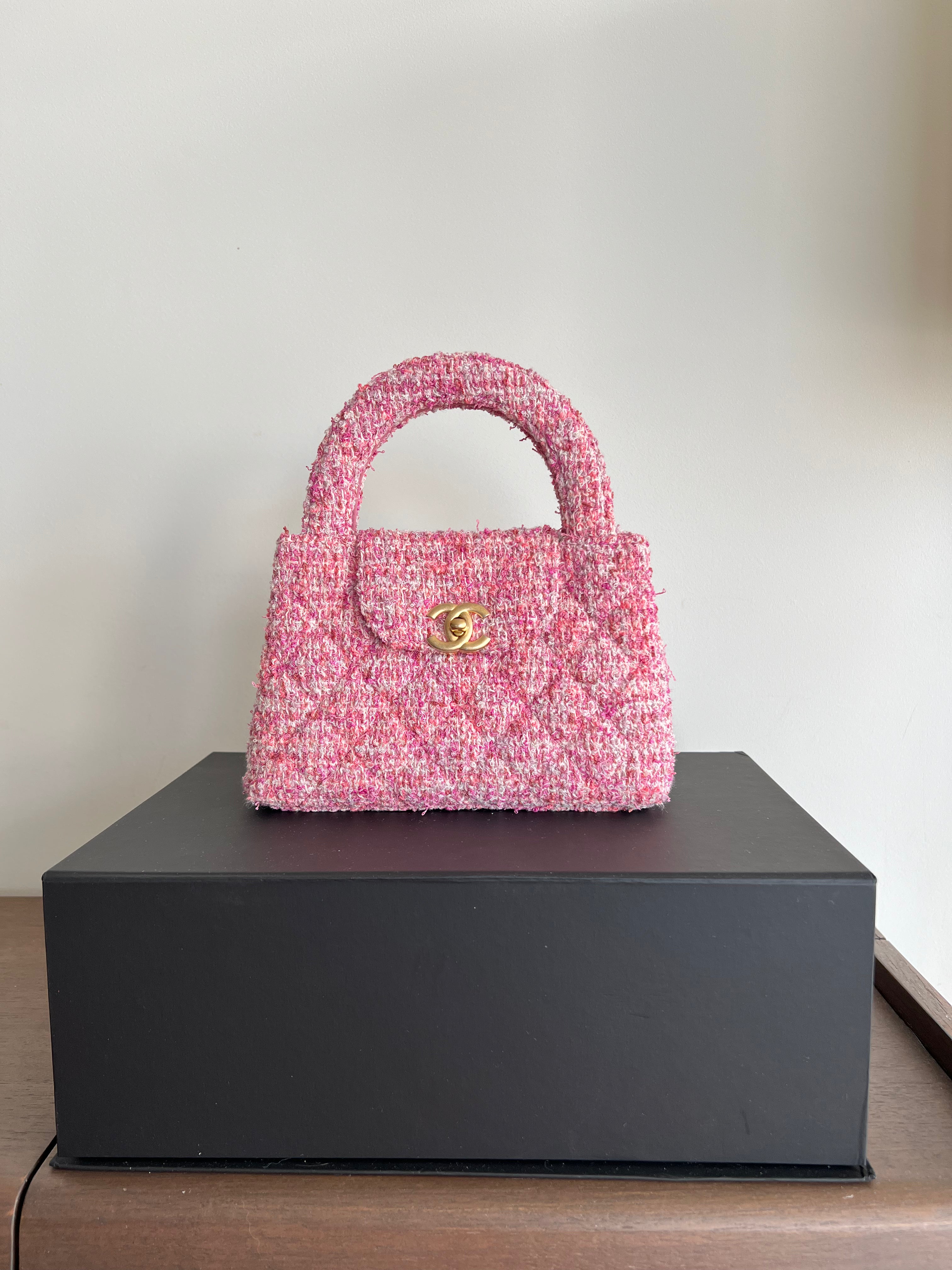 Chanel Kelly Shopping Bag Cotton Tweed Pink & Ecru (Mini)