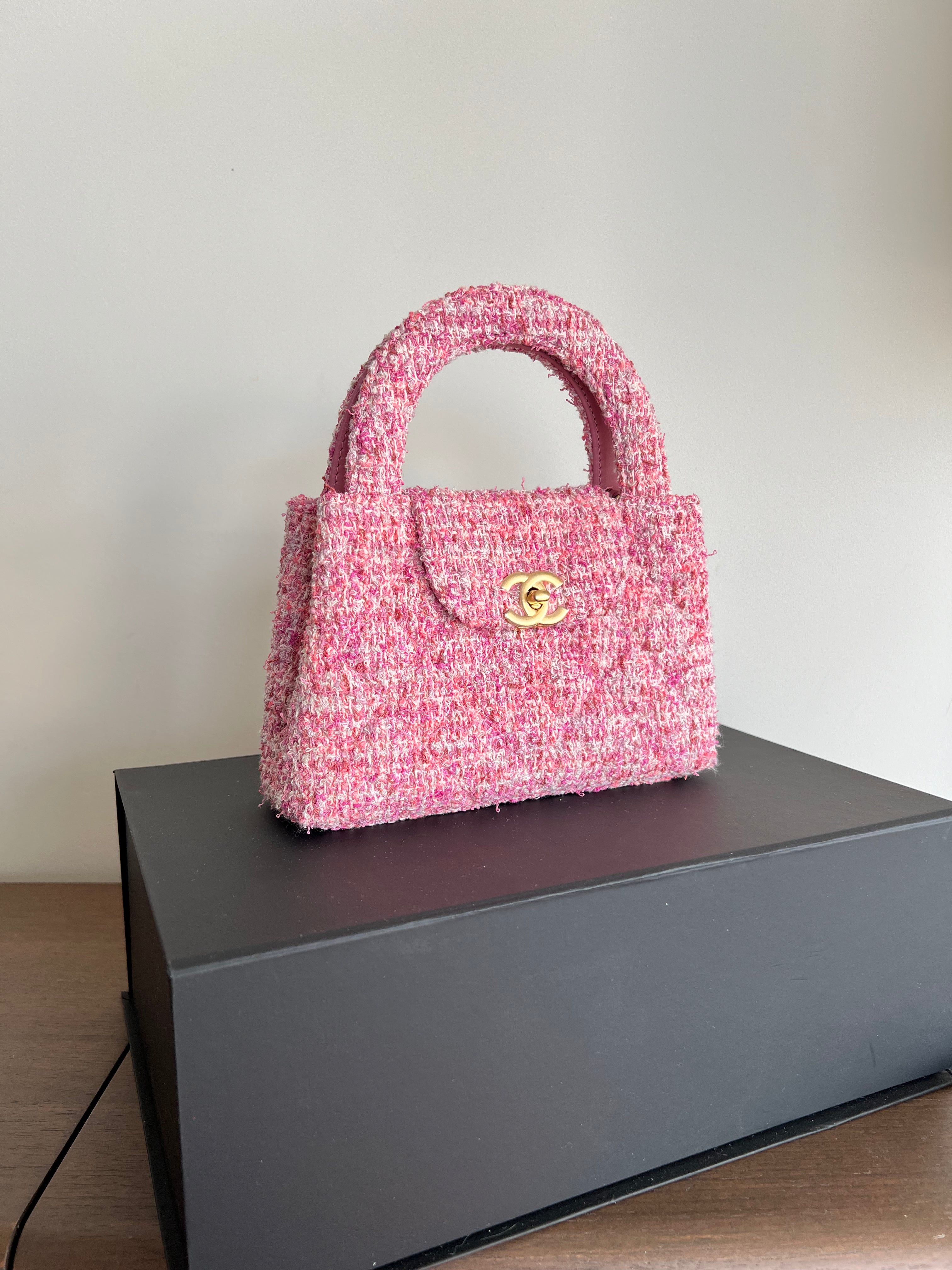 Chanel Kelly Shopping Bag Cotton Tweed Pink & Ecru (Mini)