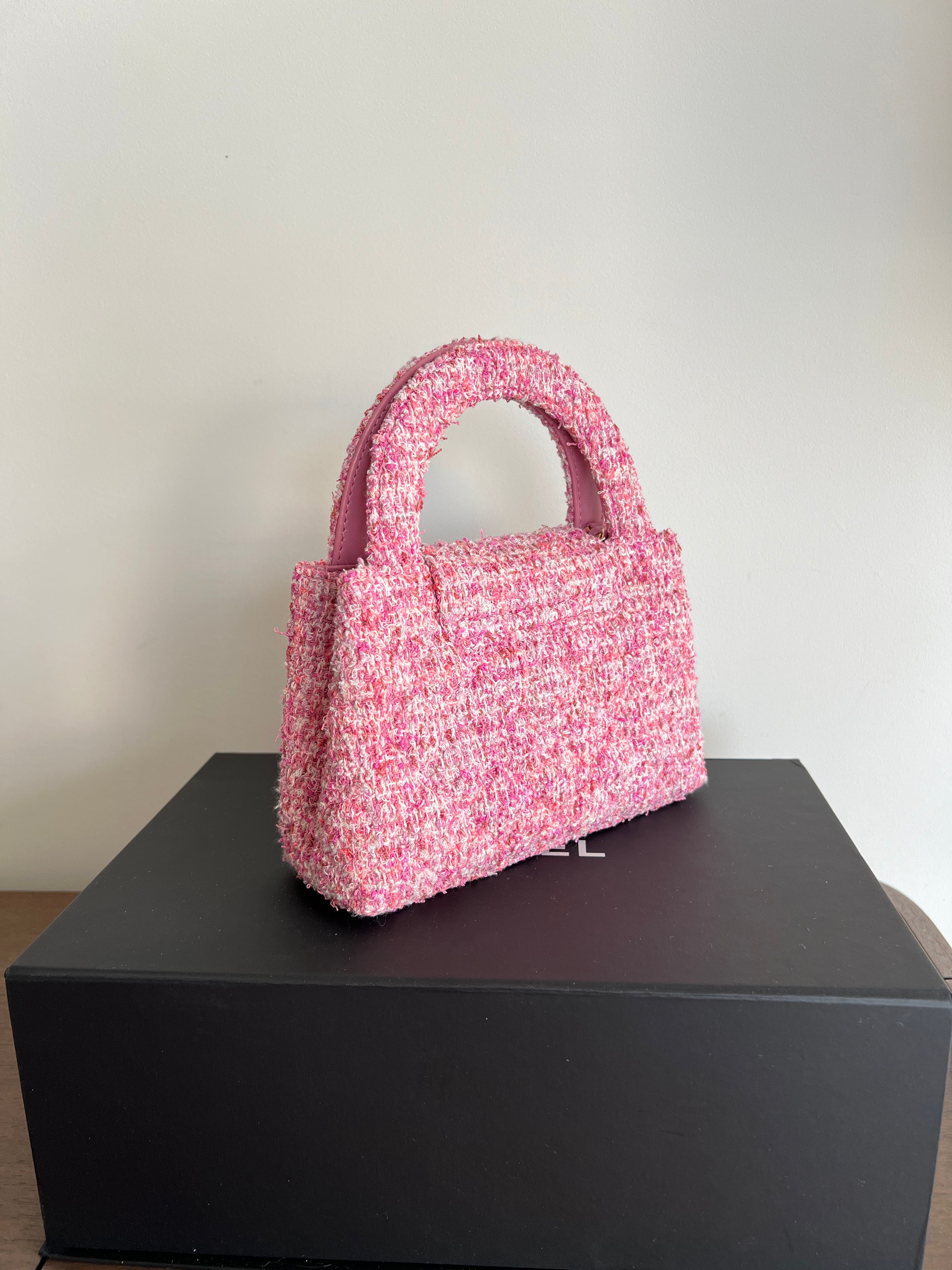 Chanel Kelly Shopping Bag Cotton Tweed Pink & Ecru (Mini)