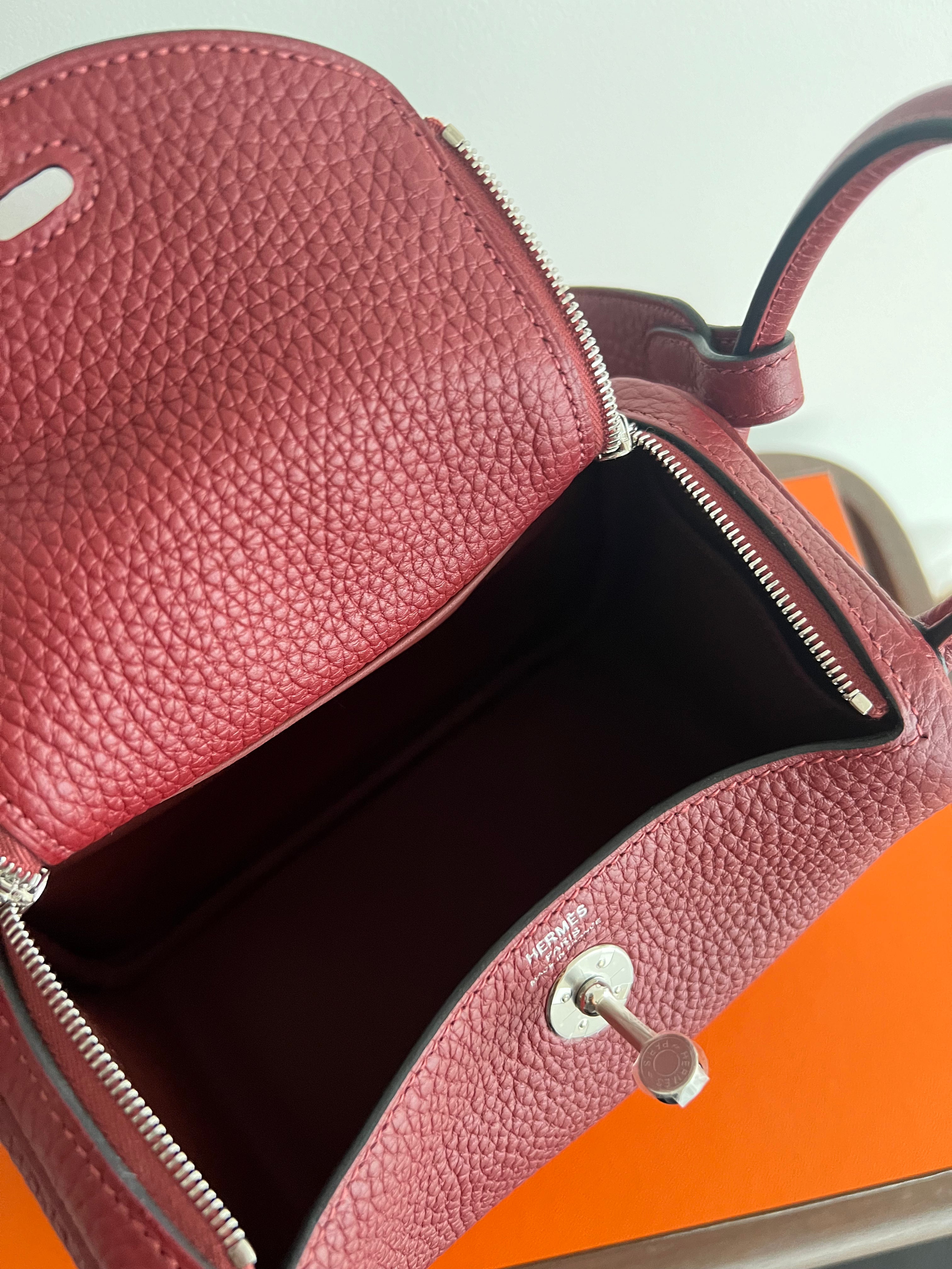 Hermès Mini Lindy Rouge H Clemence PHW