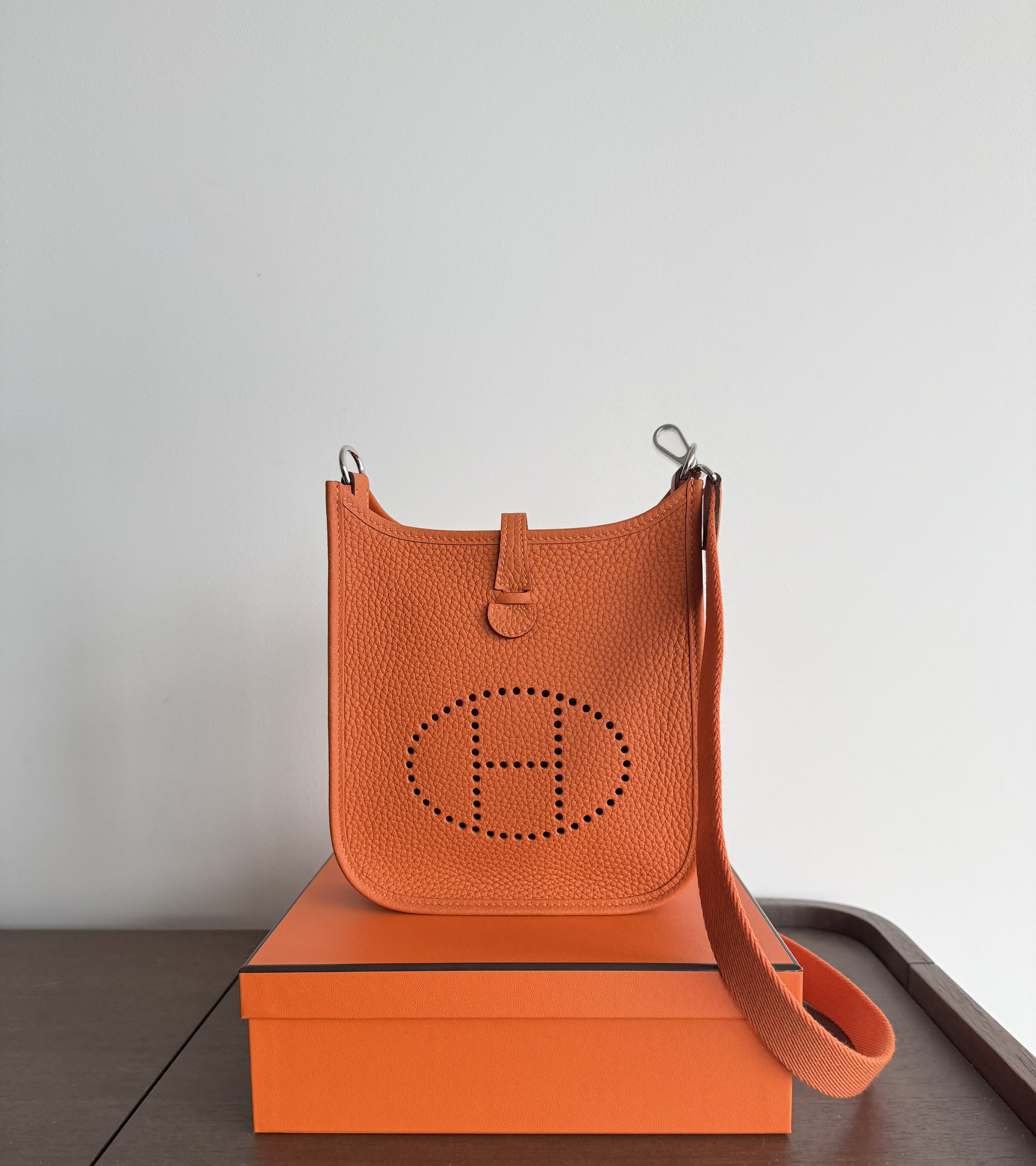 Hermès Mini Evelyne 16 Bag Orange Clemence PHW
