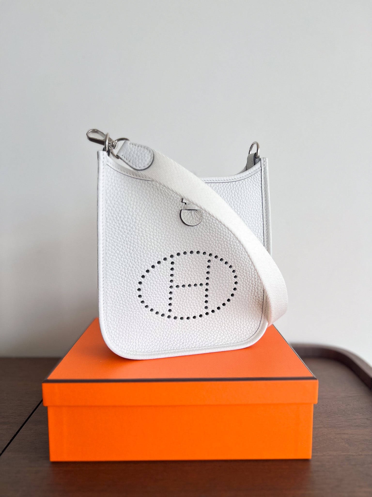 Hermès Mini Evelyne 16 Leather Bag New White PHW