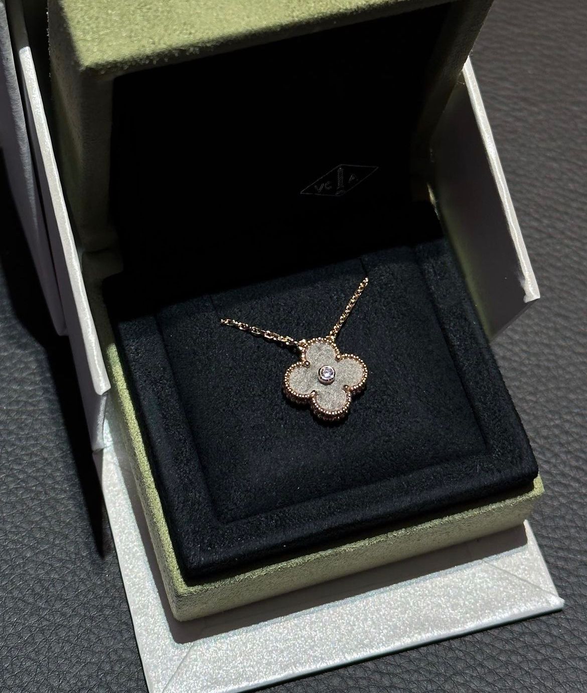 Van Cleef & Arpels Holiday 2023 Alhambra Silver Obsidian Rose Gold Pendant Necklace