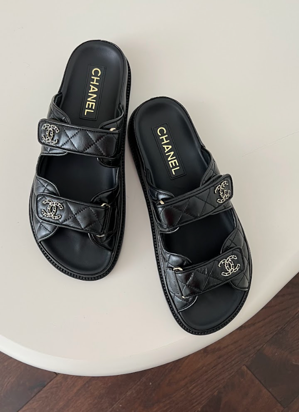 Chanel Leather Backless CC 'Dad' Sandals (Black)