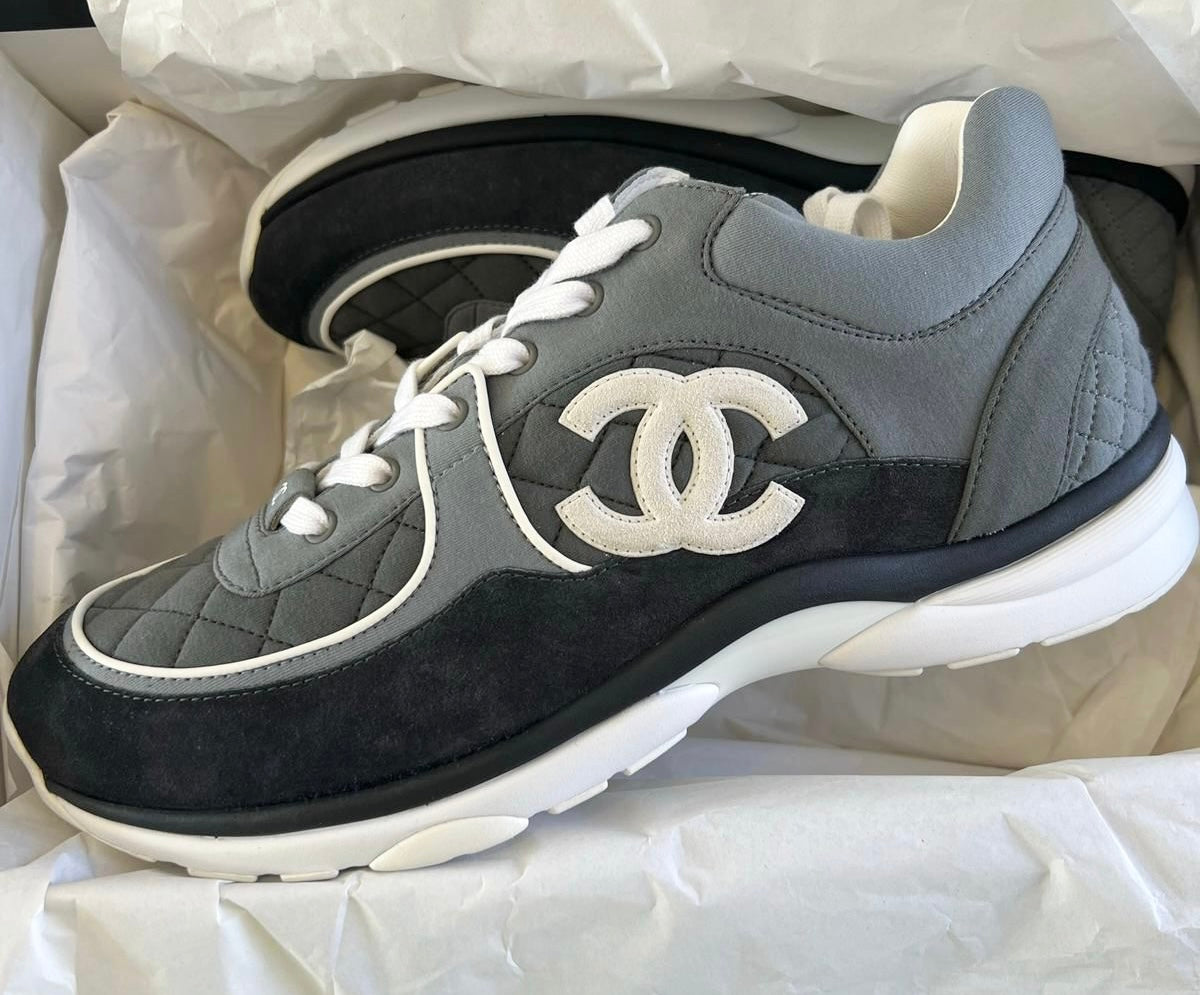 Chanel CC Fabric & Suede Calfskin Sneaker (Grey)