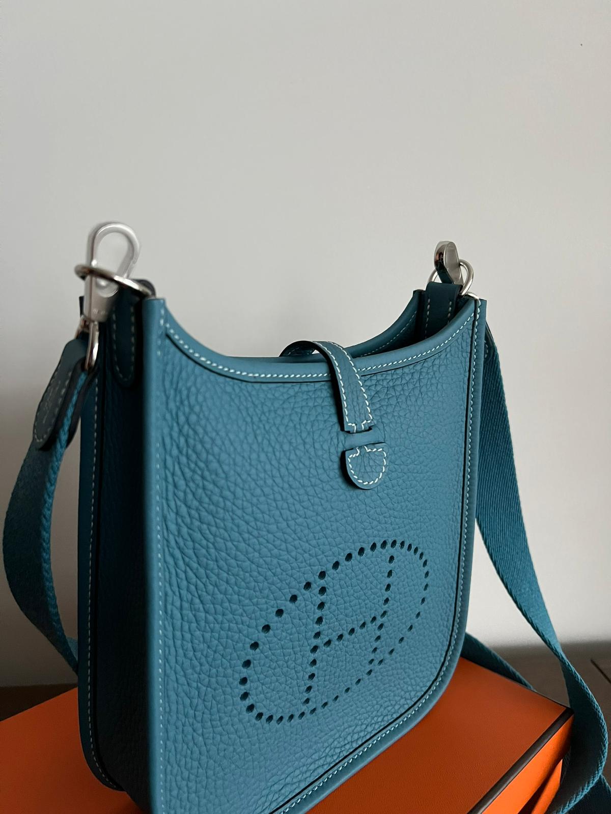 Hermès Mini Evelyne 16 Leather Bag Blue Jean Clemence PHW