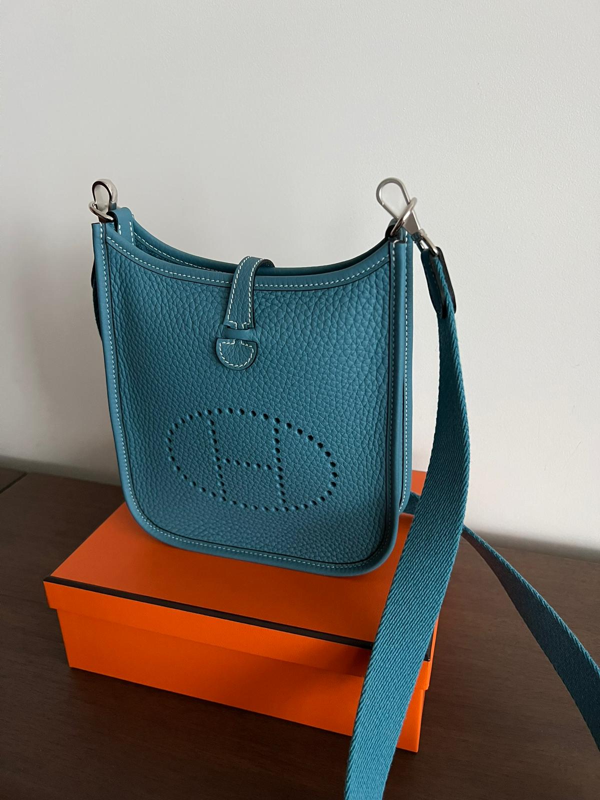 Hermès Mini Evelyne 16 Leather Bag Blue Jean Clemence PHW