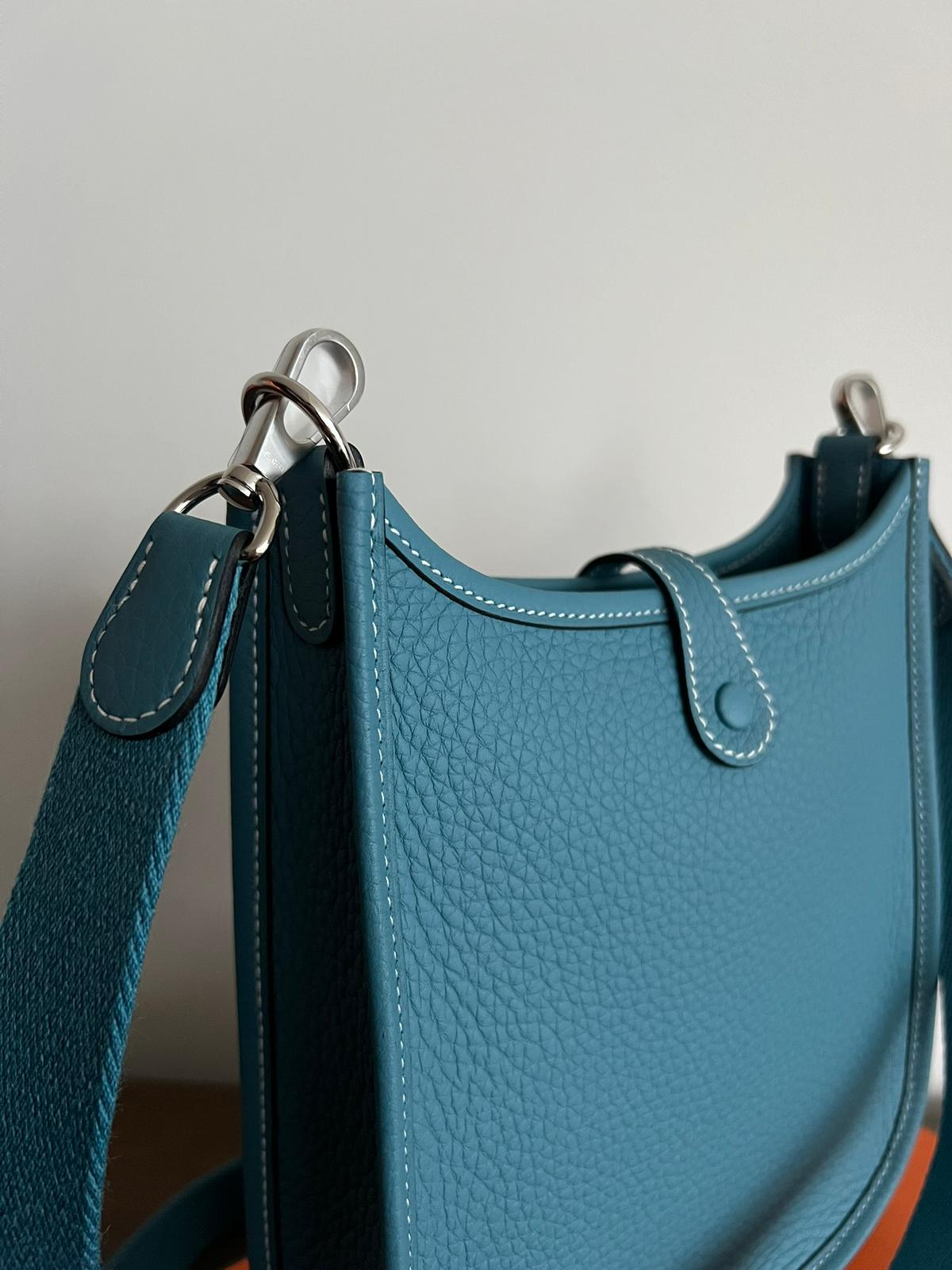 Hermès Mini Evelyne 16 Leather Bag Blue Jean Clemence PHW