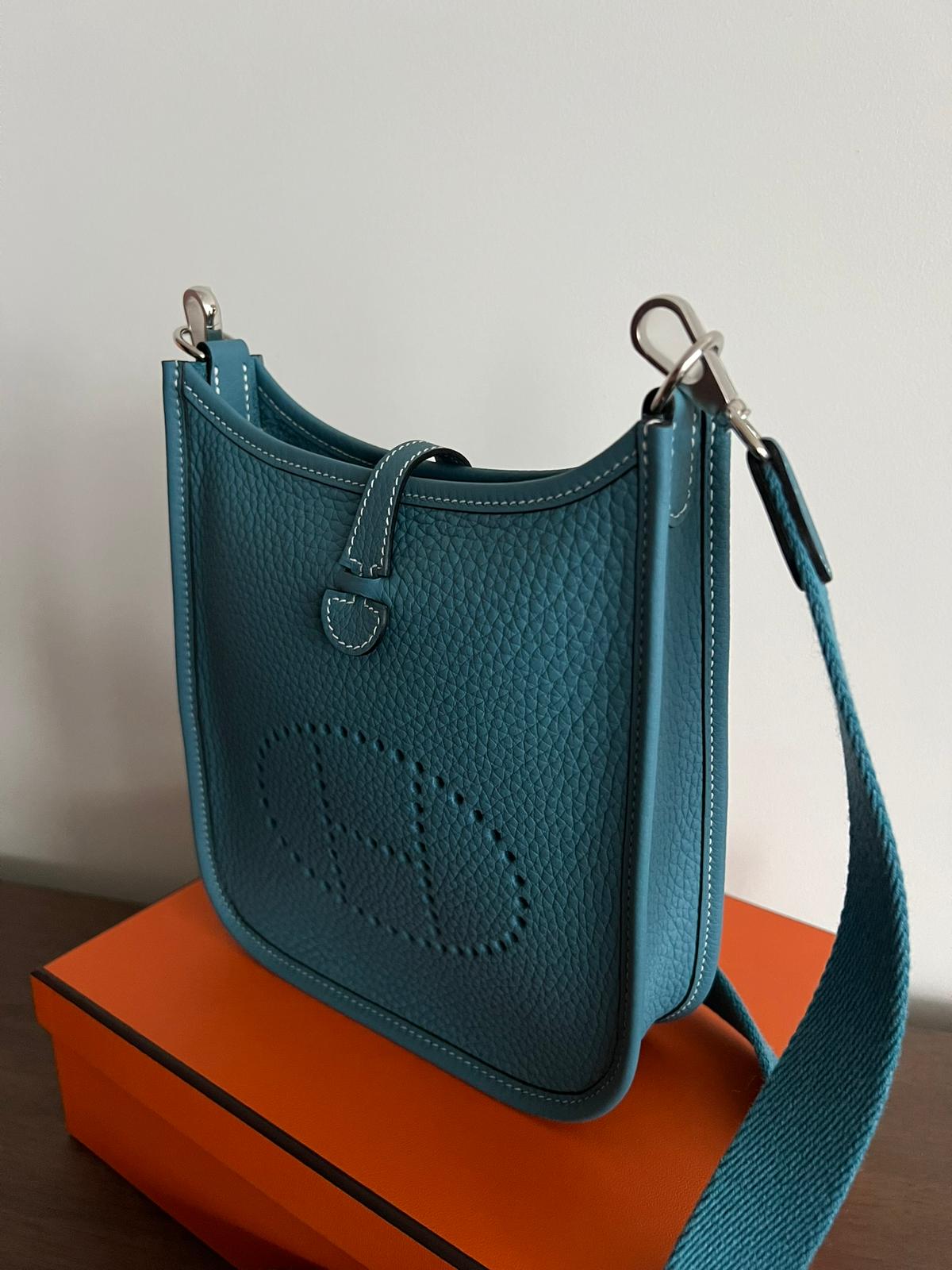 Hermès Mini Evelyne 16 Leather Bag Blue Jean Clemence PHW