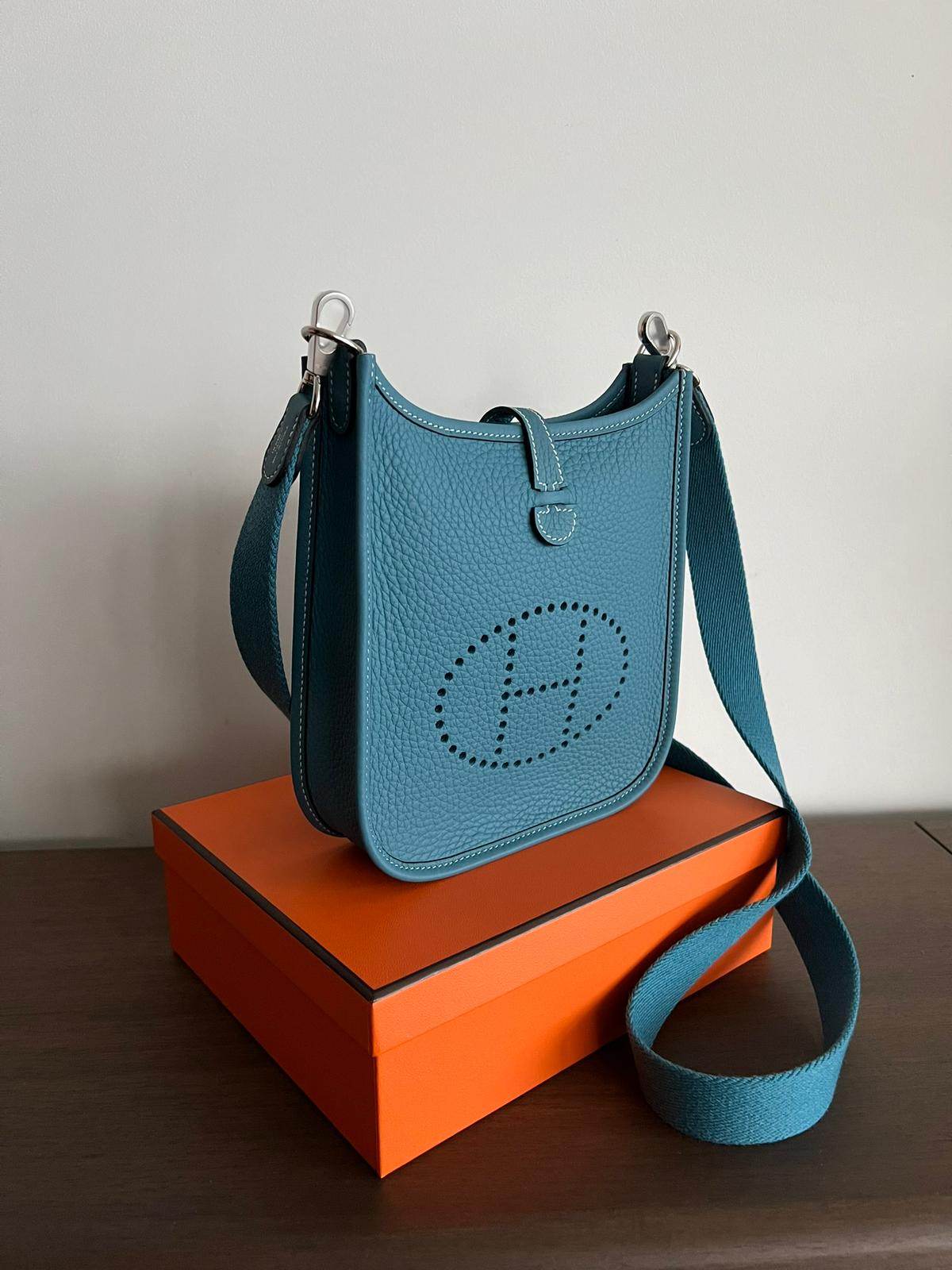 Hermès Mini Evelyne 16 Leather Bag Blue Jean Clemence PHW