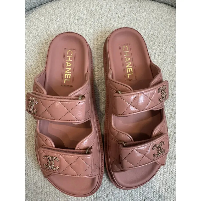 Chanel Leather Backless CC 'Dad' Sandals (Pink)