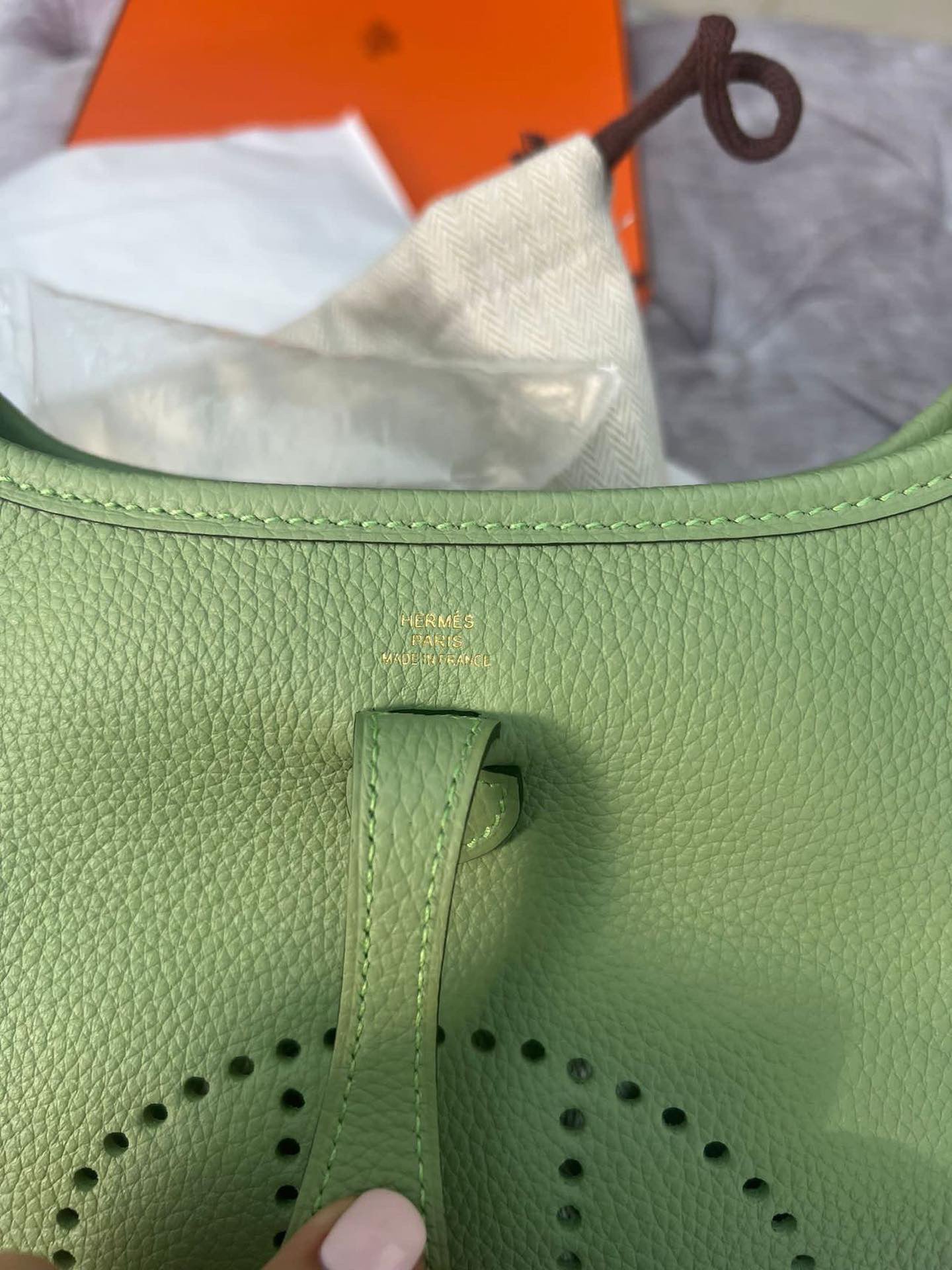 Hermès Mini Evelyne 16 Leather Bag Vert Criquet GHW