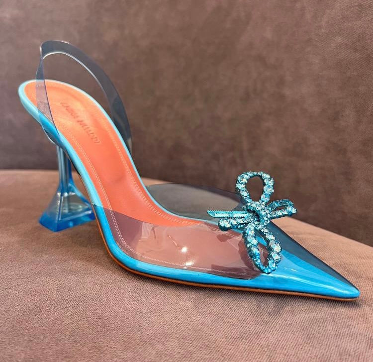 Amina Muaddi Rosie Glass PVC Slingback Pumps (Light Blue)