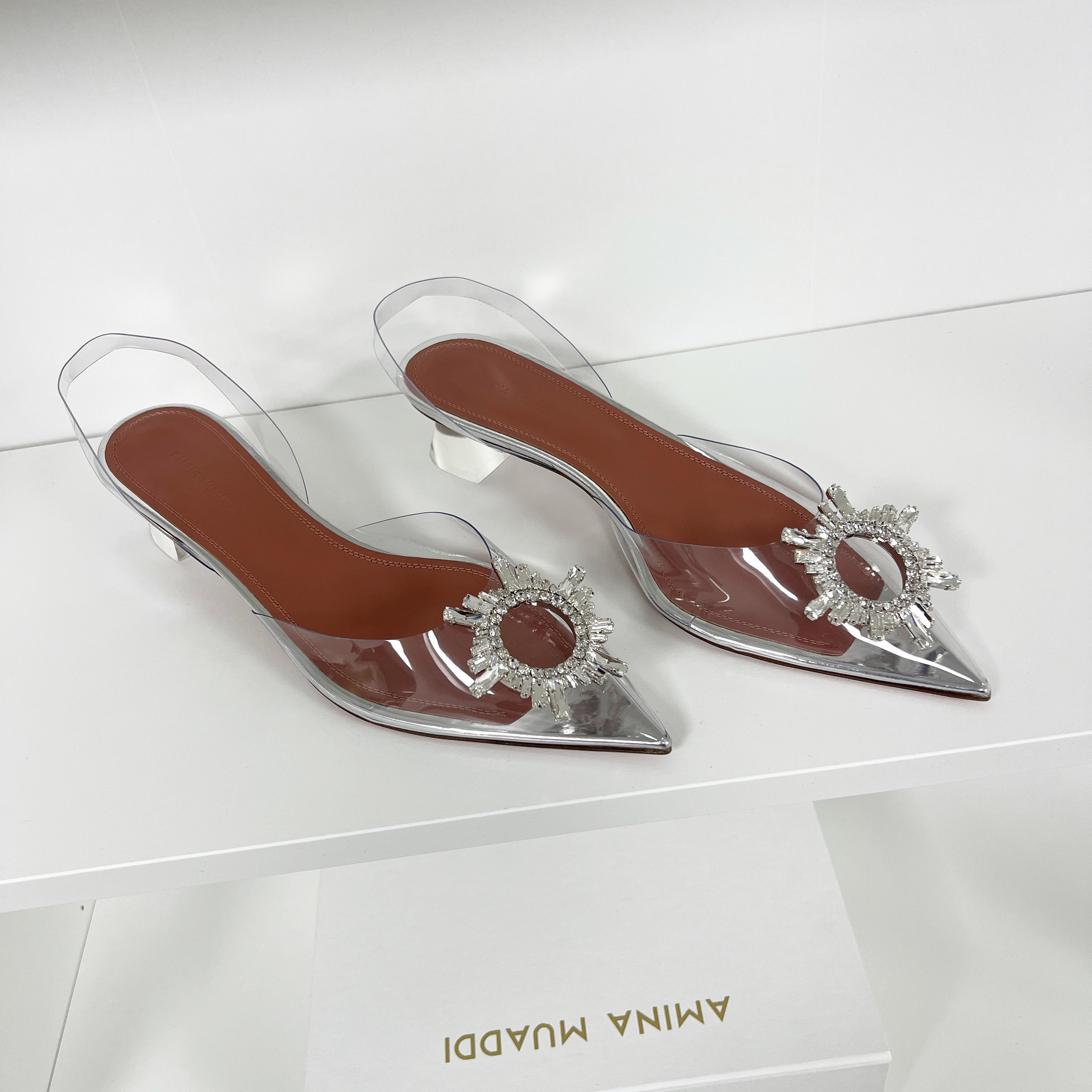 Amina Muaddi Begum 40 Crystal PVC Slingback Pumps