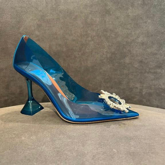 Amina Muaddi Begum Glass Crystal Blue PVC Pumps