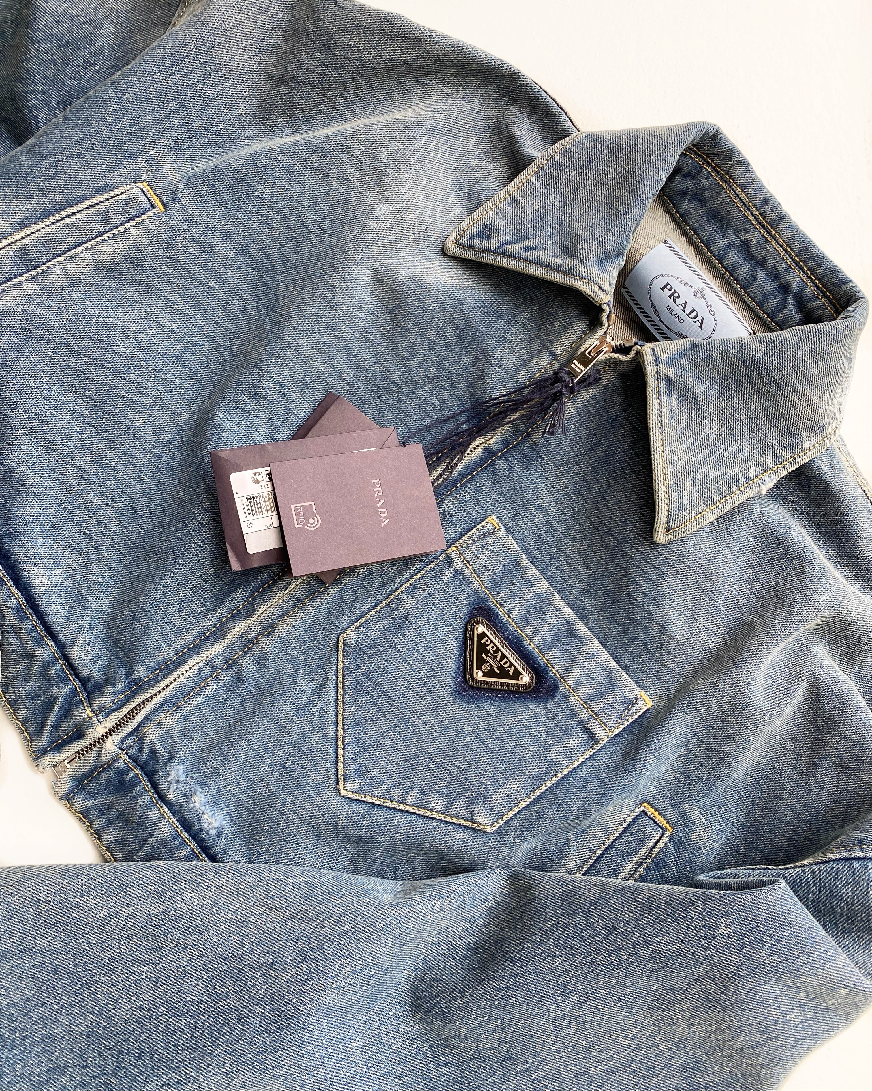 Prada Cropped Organic Denim Jacket