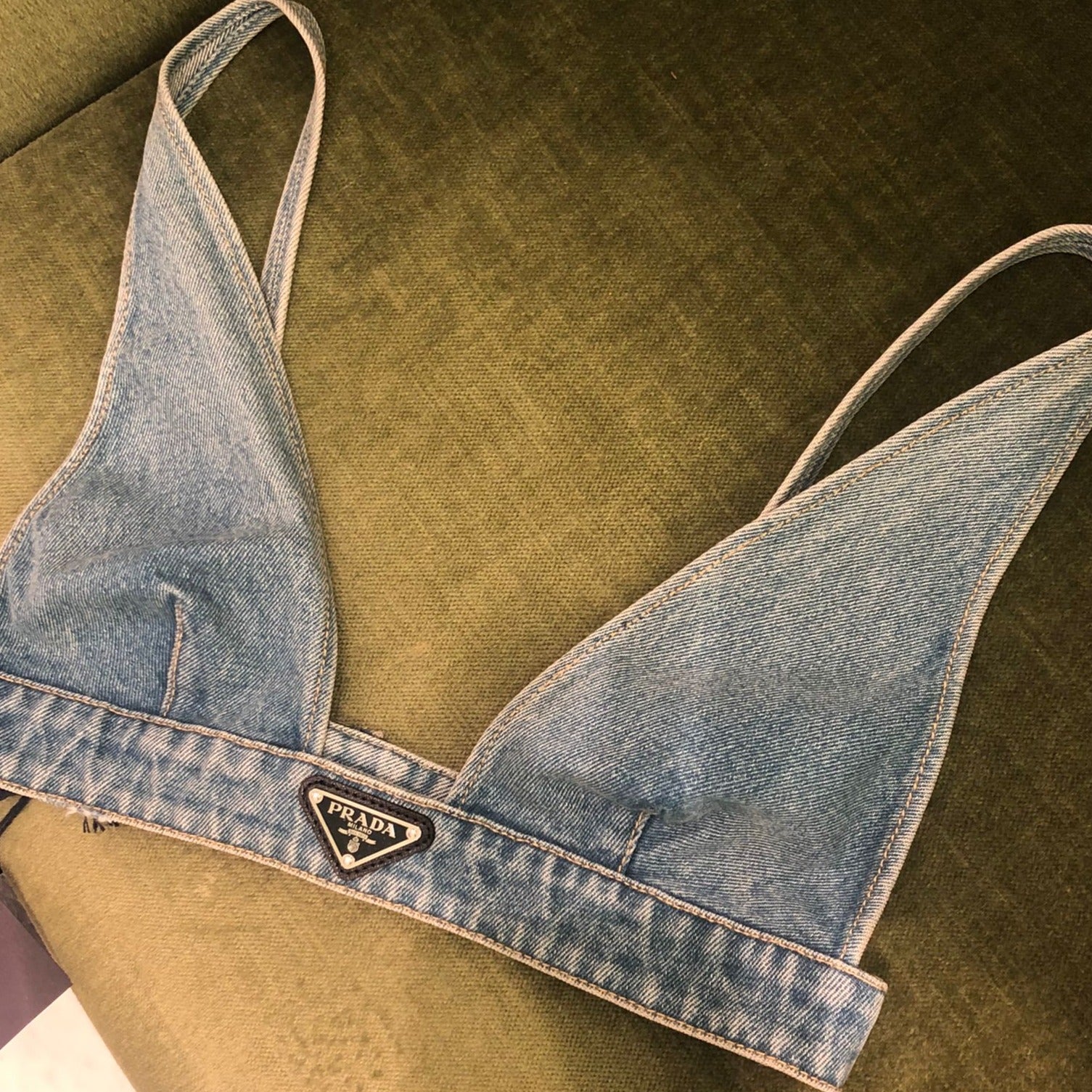 Prada Logo Organic Denim Bralette