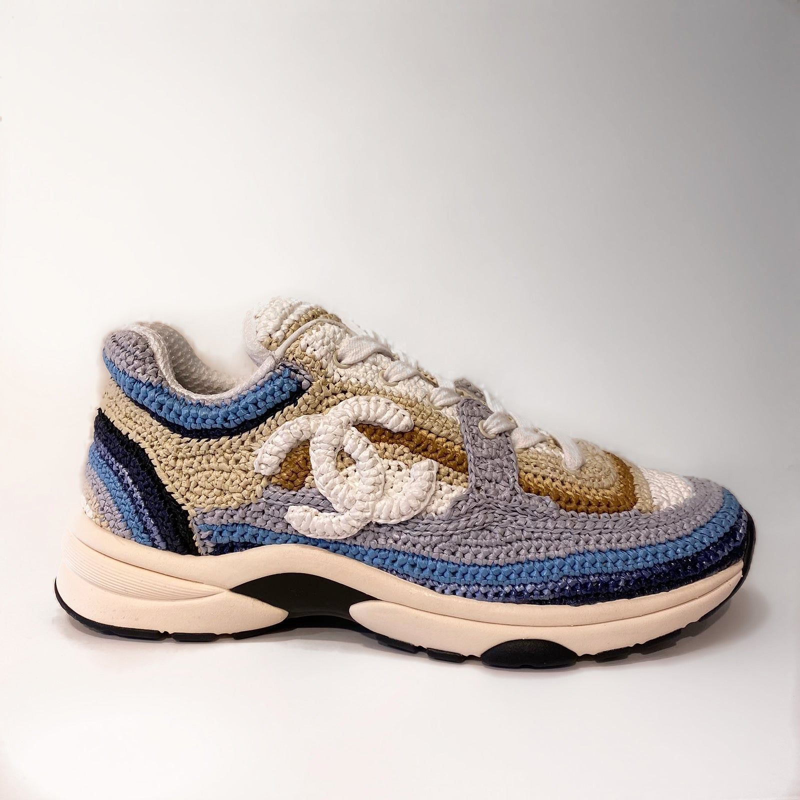 Chanel Braided Raffia Blue & Beige Sneaker