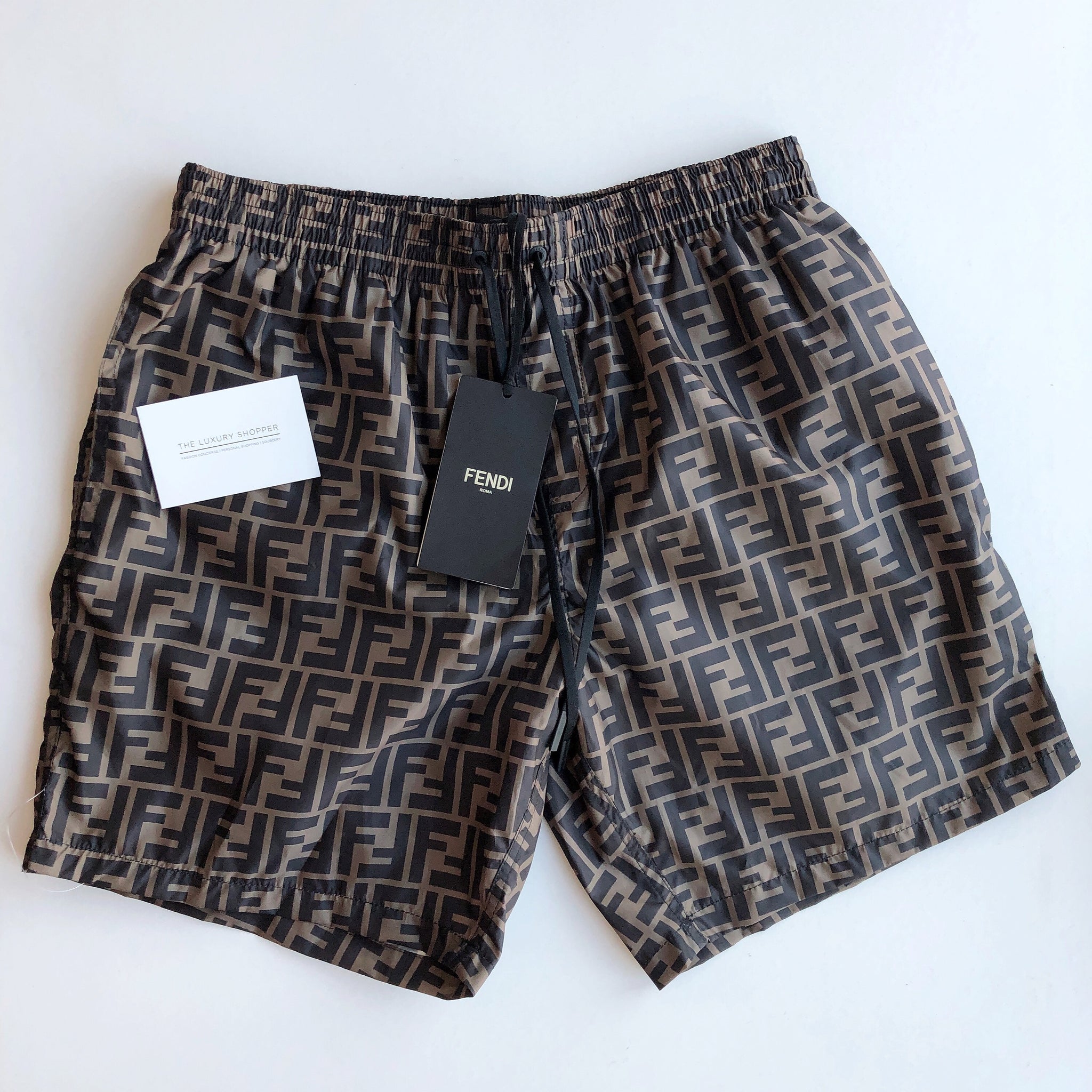 Fendi FF Logo Print Swim Shorts Brown