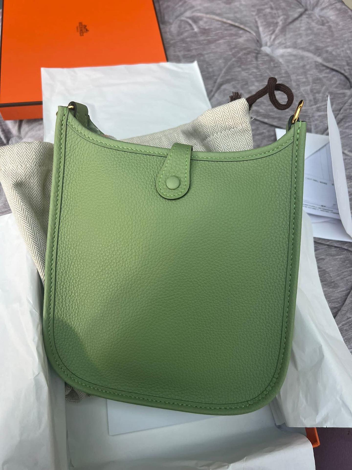 Hermès Mini Evelyne 16 Leather Bag Vert Criquet GHW