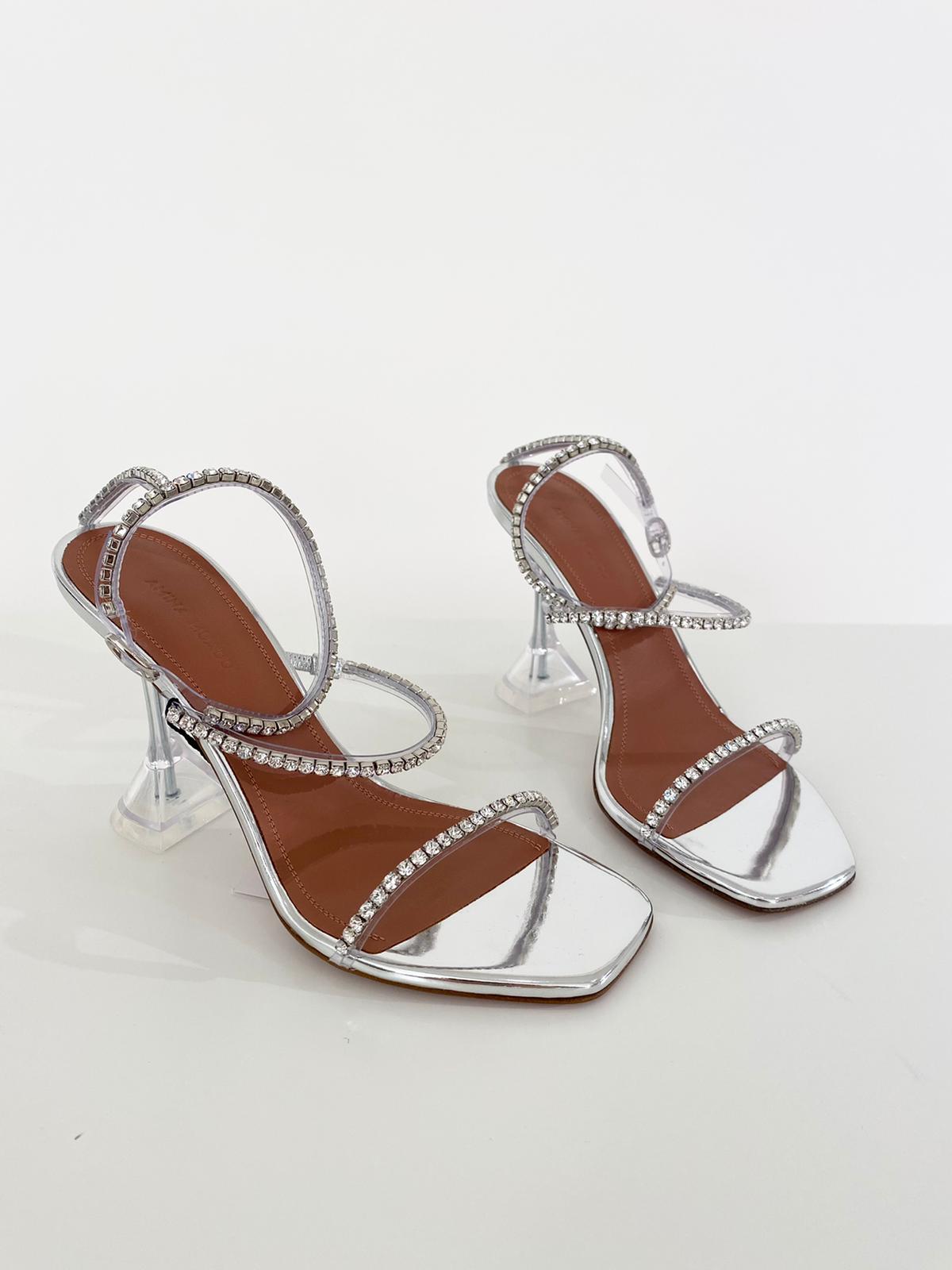 Amina Muaddi Gilda Crystal Embellished PVC High Sandals