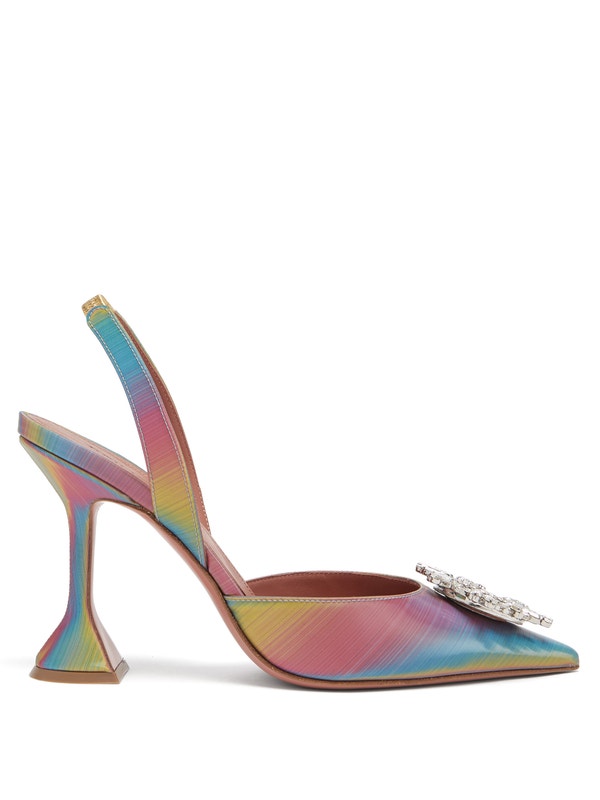 Amina Muaddi Satin Begum Rainbow Slingback