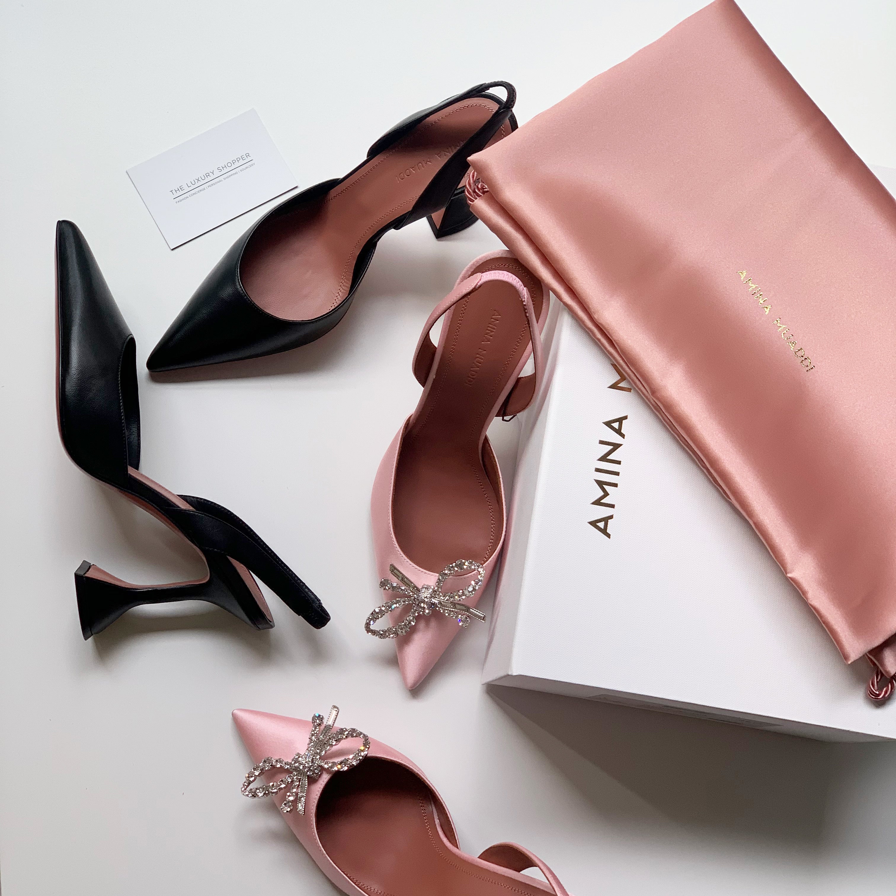 Amina Muaddi Rosie Satin Slingback Pumps (Baby Pink)