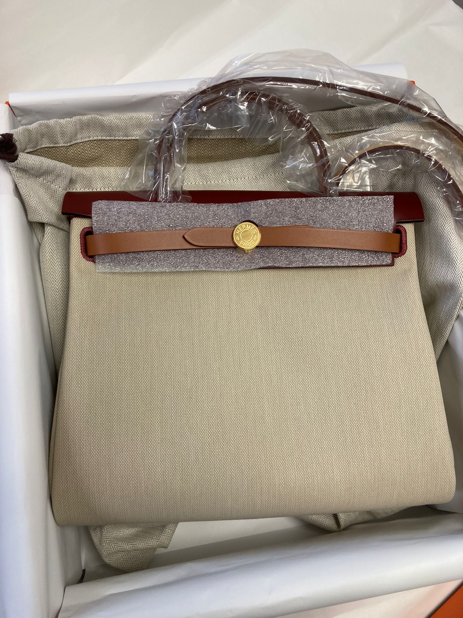 Hermès Herbag Zip 31 Bag Beton / Nature / Rouge H / Fauve GHW