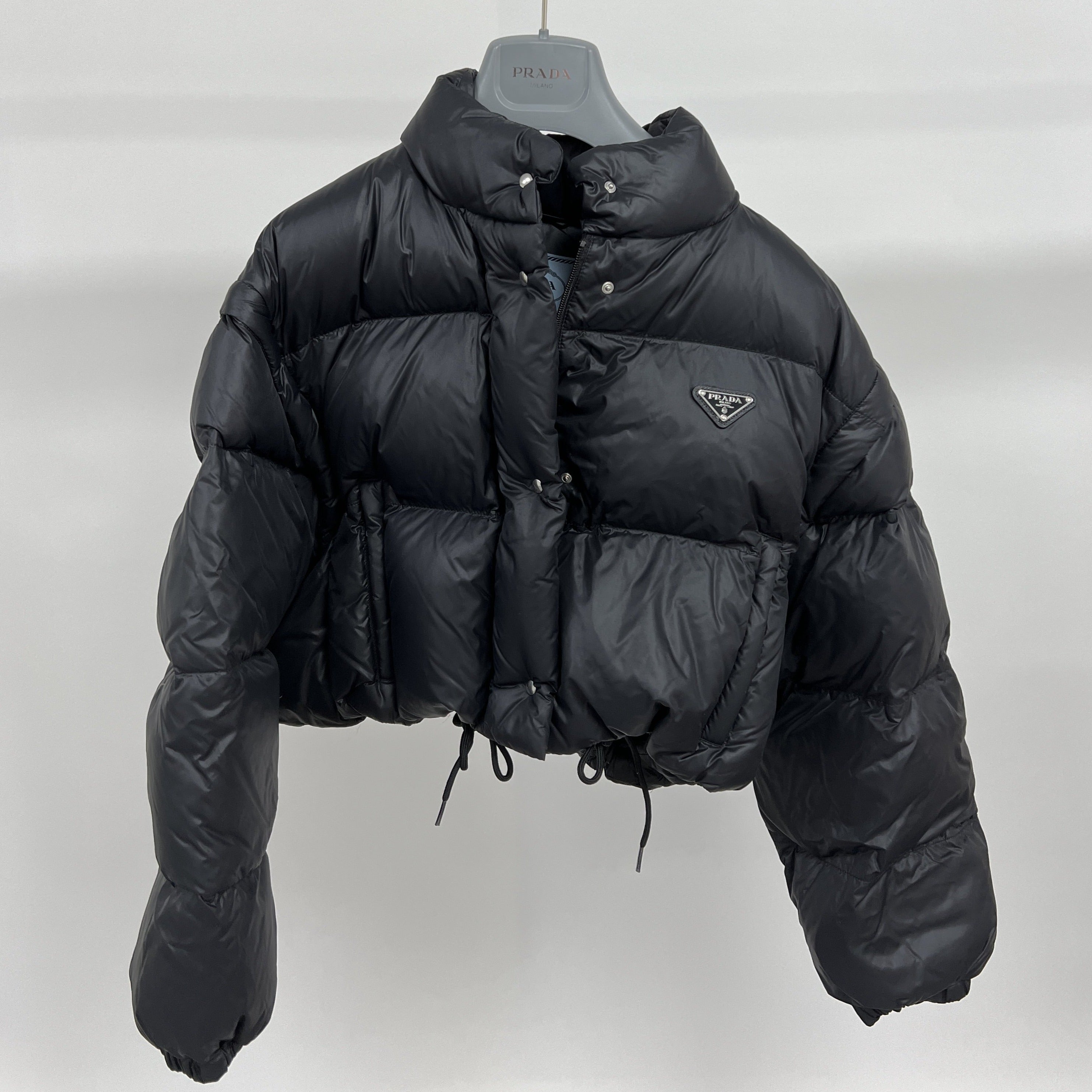 Prada Ciré Cropped Puffer Jacket Black (Detachable Sleeves)