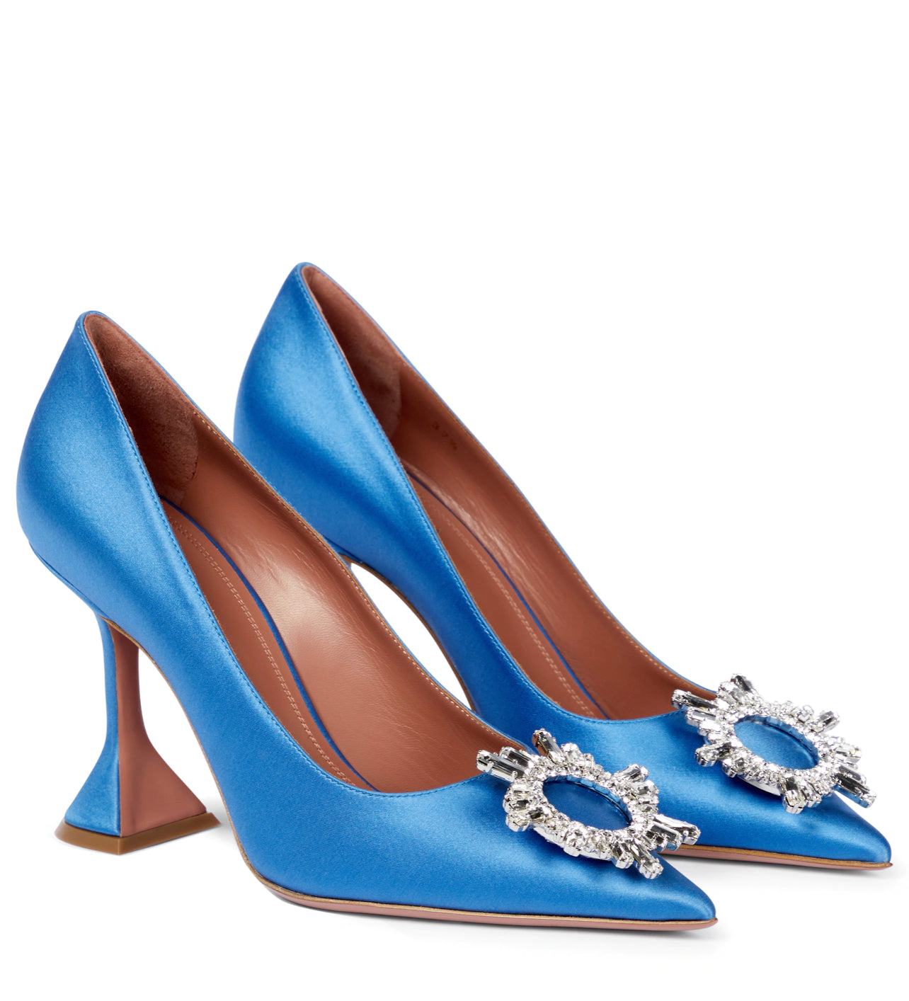 Amina Muaddi Begum Satin Blue Crystal Pumps