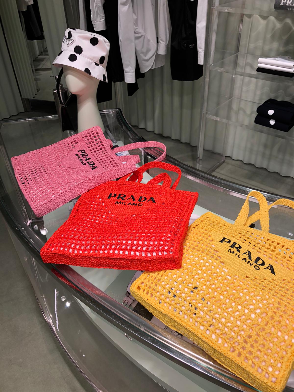 Prada Raffia Tote Bag (Pink/Yellow/Orange)