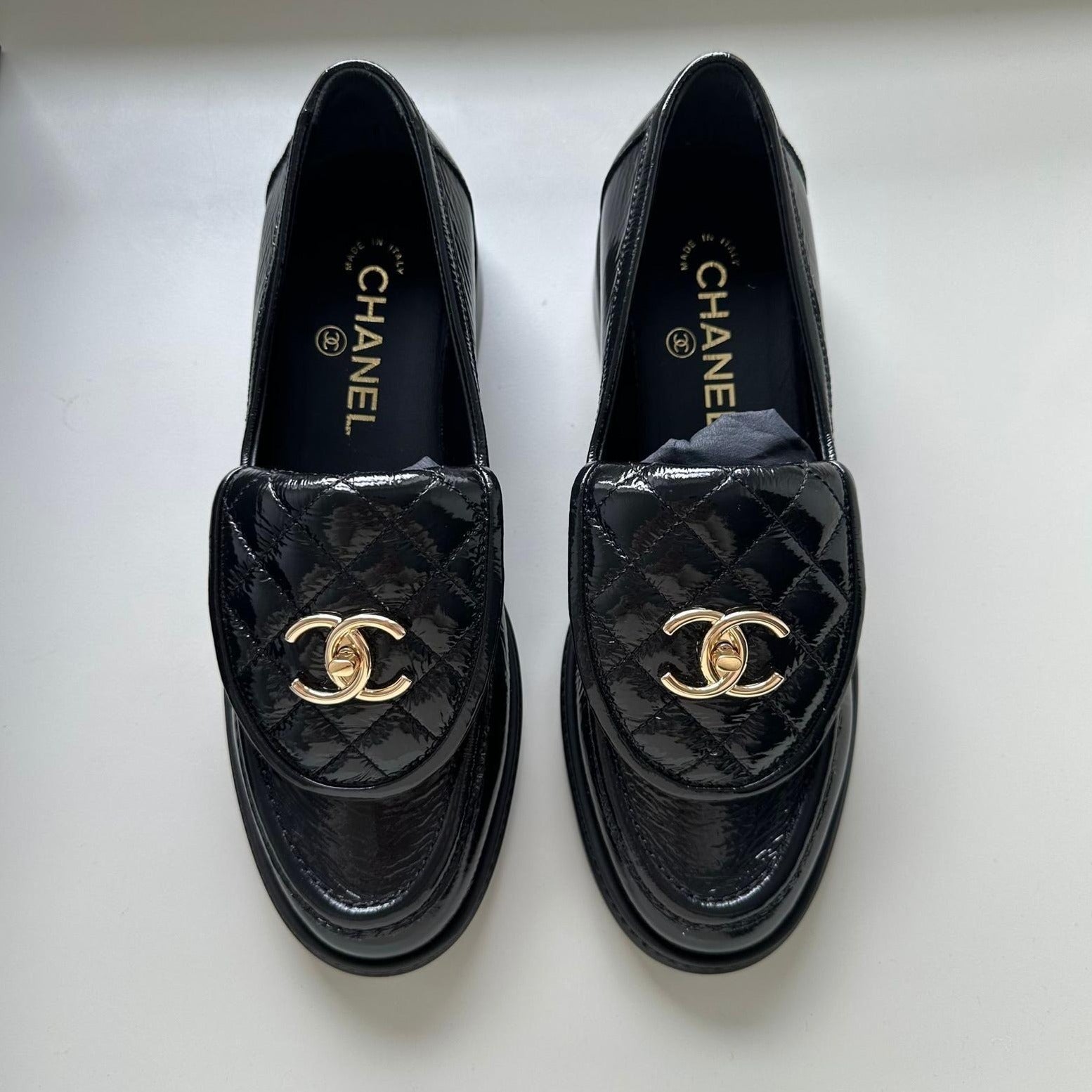 CHANEL Patent leather COCO Mark loafers shoes G45292 black 37 1/2