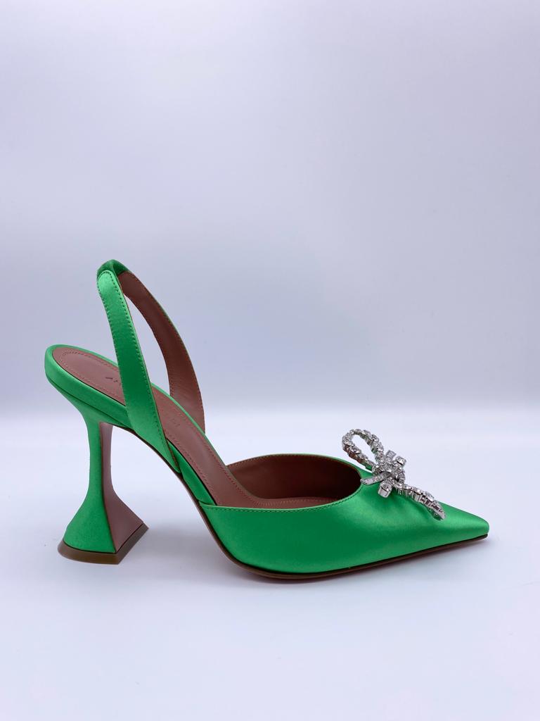 Amina Muaddi Rosie Satin Slingback Pumps (Green)