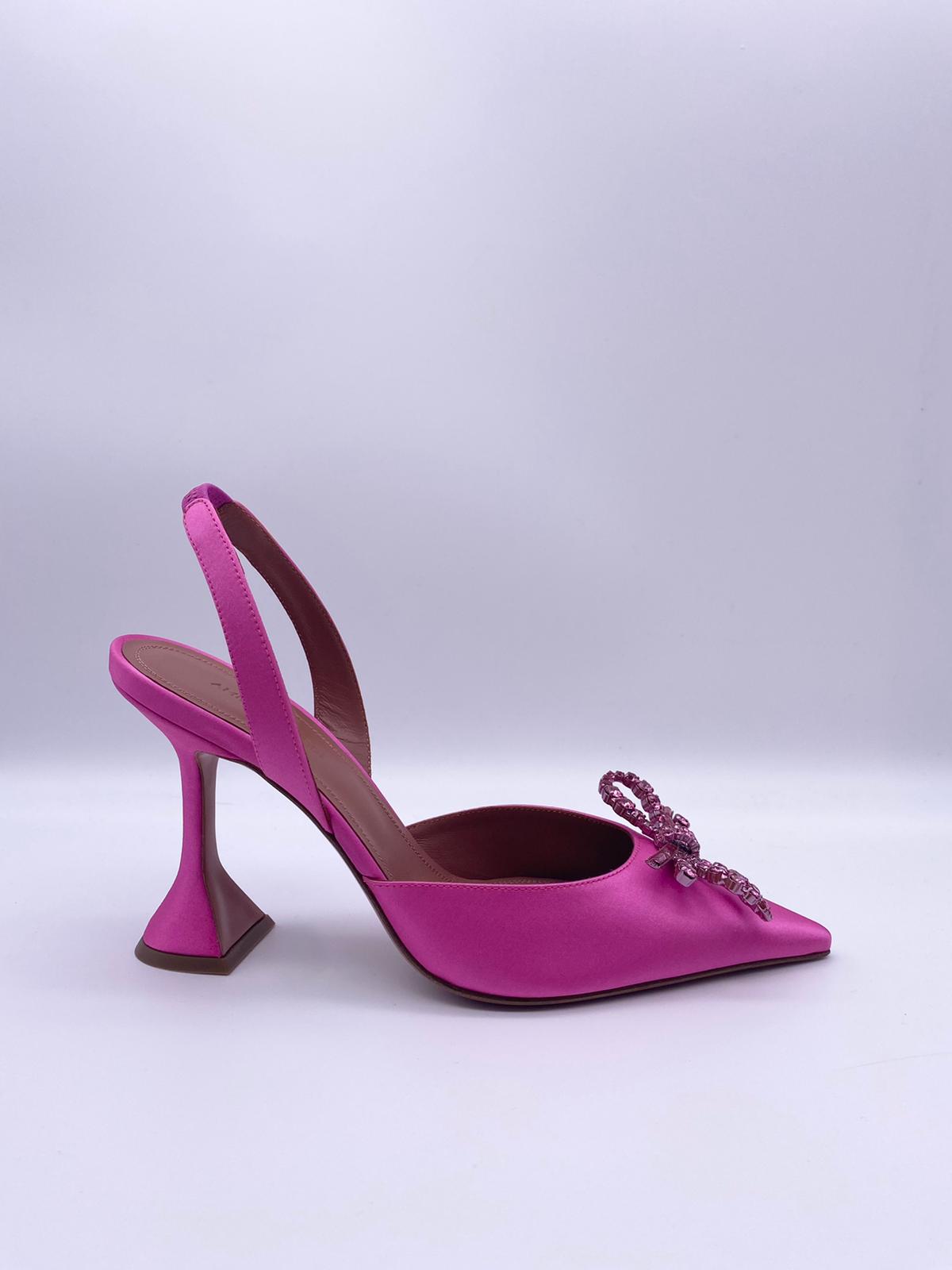 Amina Muaddi Rosie Satin Slingback Pumps (Pink)