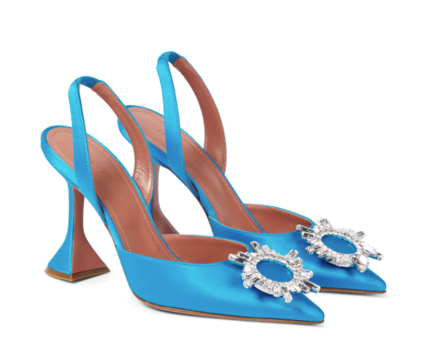 Amina Muaddi Begum Satin Slingback Pumps Blue