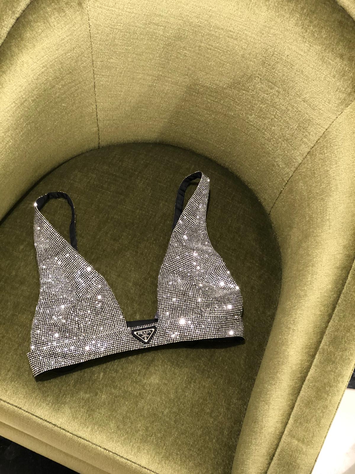 Prada Logo Tulle Strass Bralette