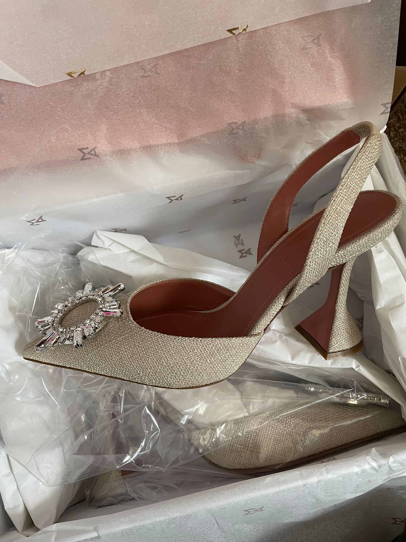 Amina Muaddi Begum Crystal Canvas Slingback Pumps