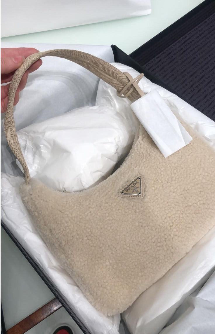 Prada Shearling Hobo Bag (Ecru)