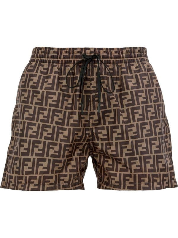 Fendi FF Logo Swim Shorts (Brown)