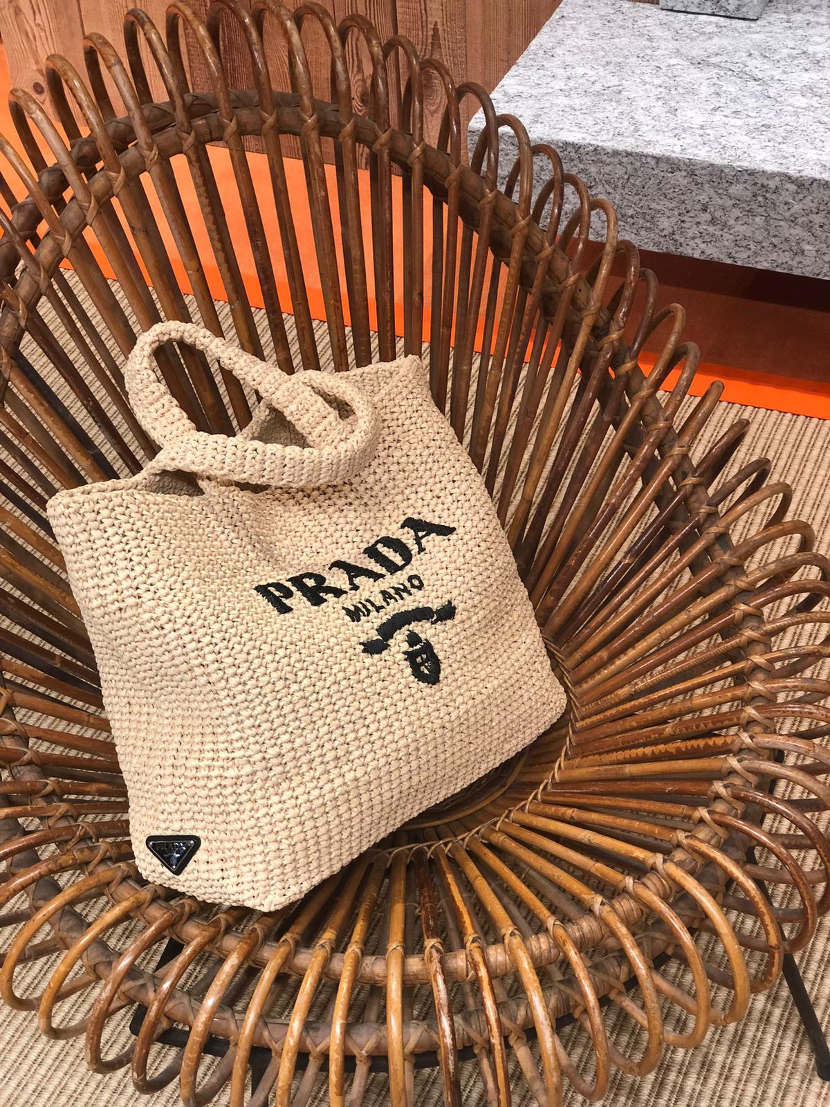 Prada Large Raffia Tote Bag (Tan)