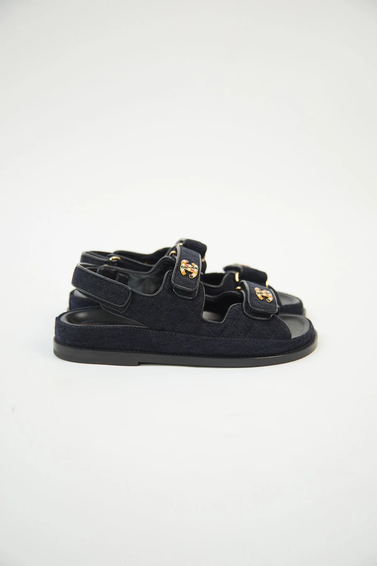 Chanel Velvet CC 'Dad' Sandals Navy