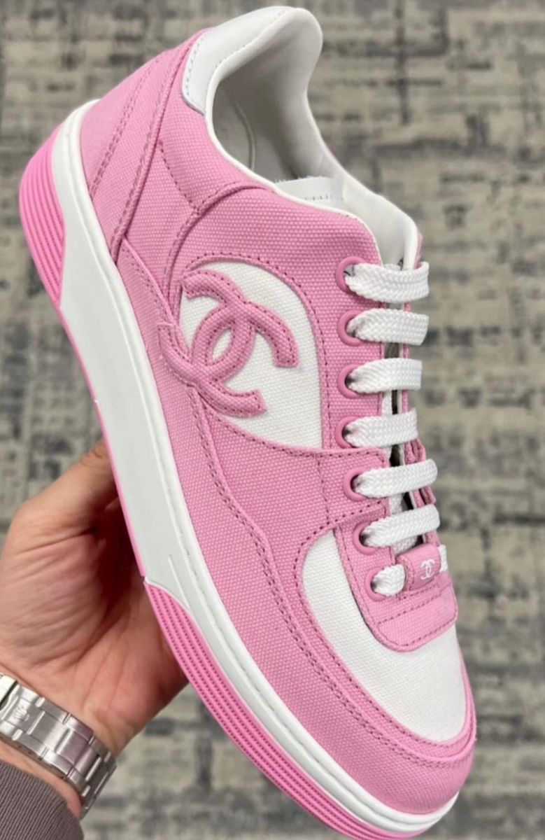 Chanel CC Logo Cotton Sneaker Pink White